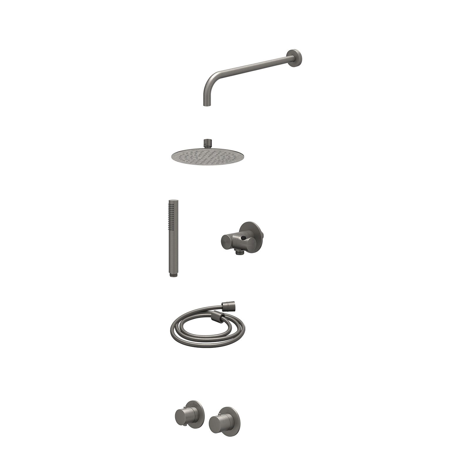 IVY Bond Regendoucheset inbouw symmetry 2-weg - 20cm slim - wandarm 40cm - verstelbare steun - staafhanddouche - excl. inbouwbox - Geborsteld metal black