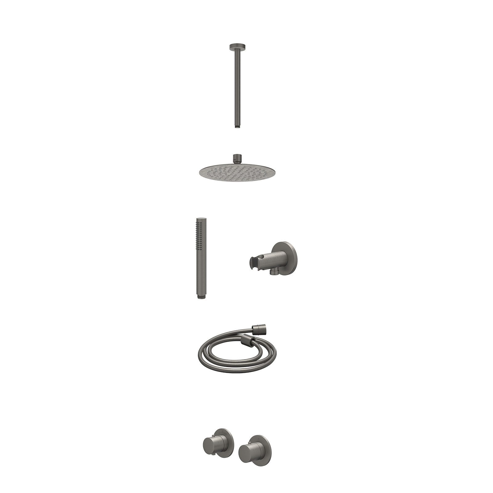 IVY Bond Regendoucheset inbouw symmetry 2-weg - 20cm slim - plafond 30cm - wandhouder - staafhanddouche - excl. inbouwbox - Geborsteld metal black