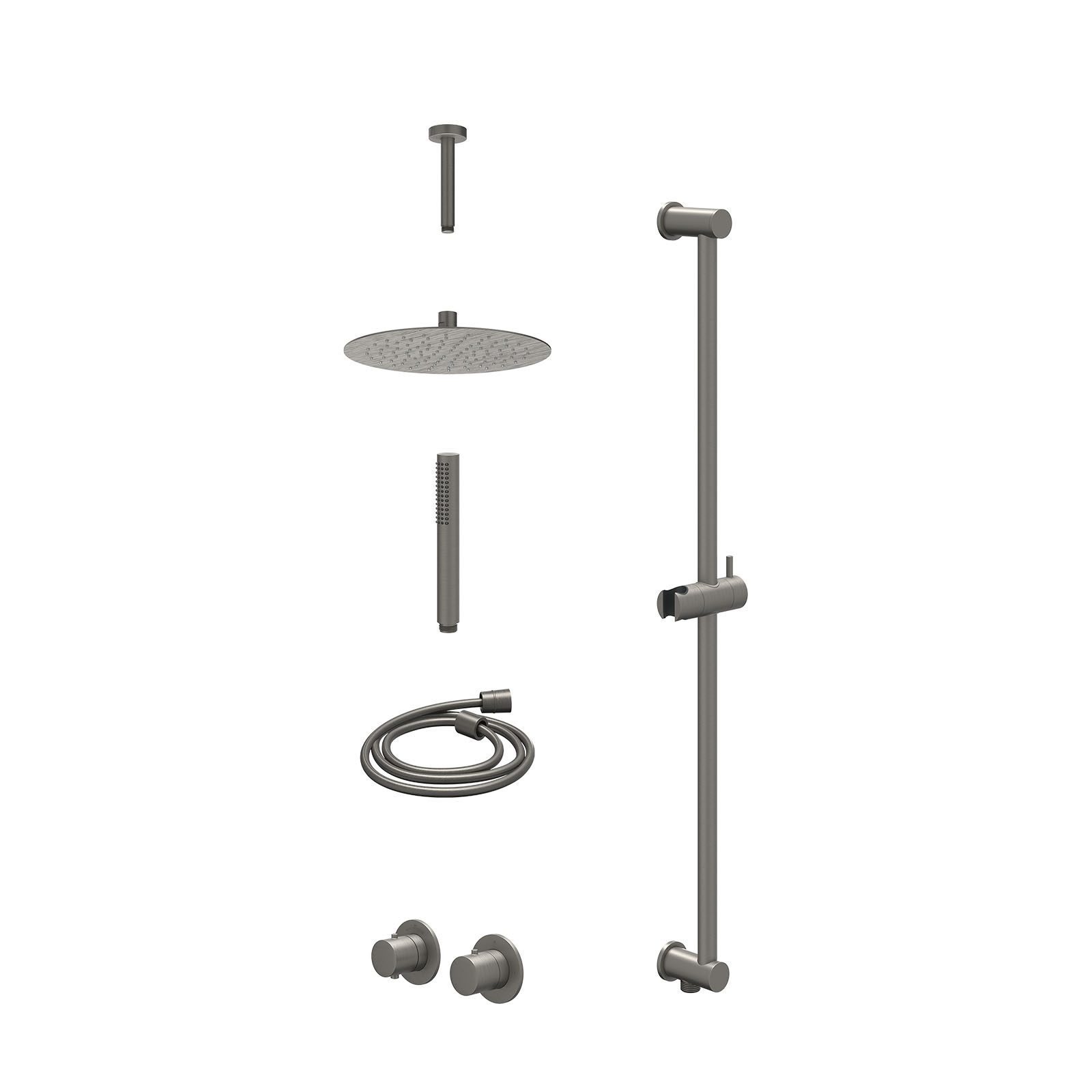 IVY Bond Regendoucheset inbouw symmetry 2-weg - 25cm slim - plafond 15cm - glijstang - staafhanddouche - excl. inbouwbox - Geborsteld metal black