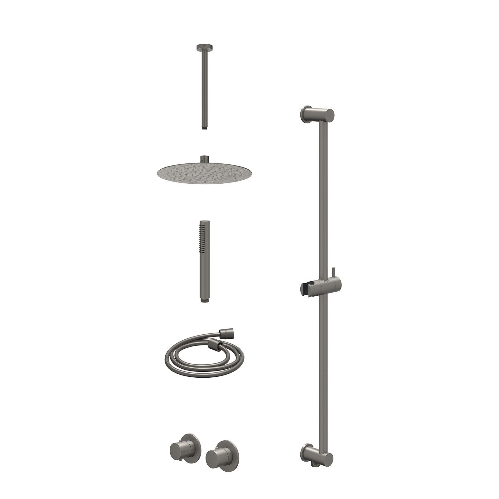 IVY Bond Regendoucheset inbouw symmetry 2-weg - 25cm slim - plafond 30cm - glijstang - staafhanddouche - excl. inbouwbox - Geborsteld metal black