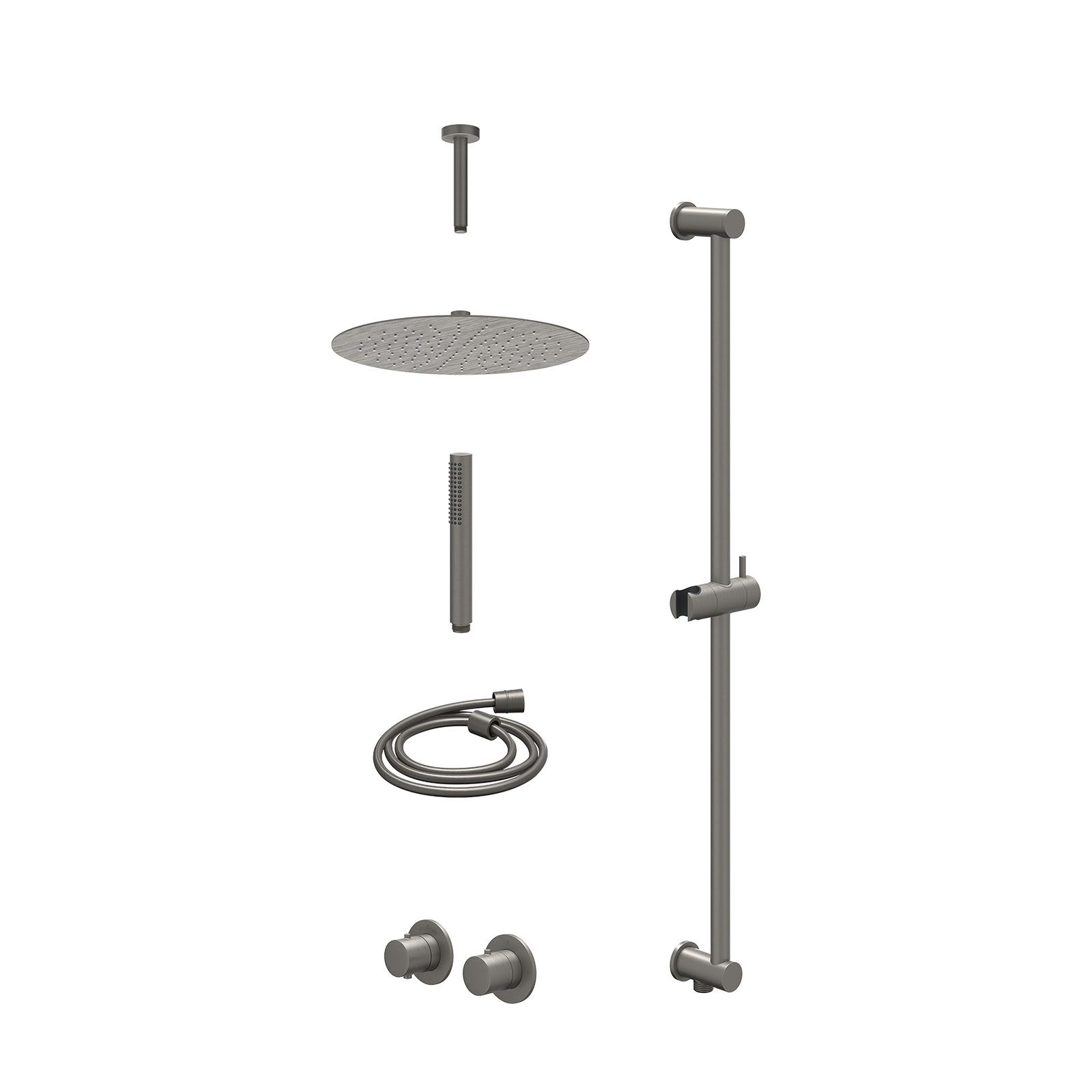 IVY Bond Regendoucheset inbouw symmetry 2-weg - 30cm slim - plafond 15cm - glijstang - staafhanddouche - excl. inbouwbox - Geborsteld metal black