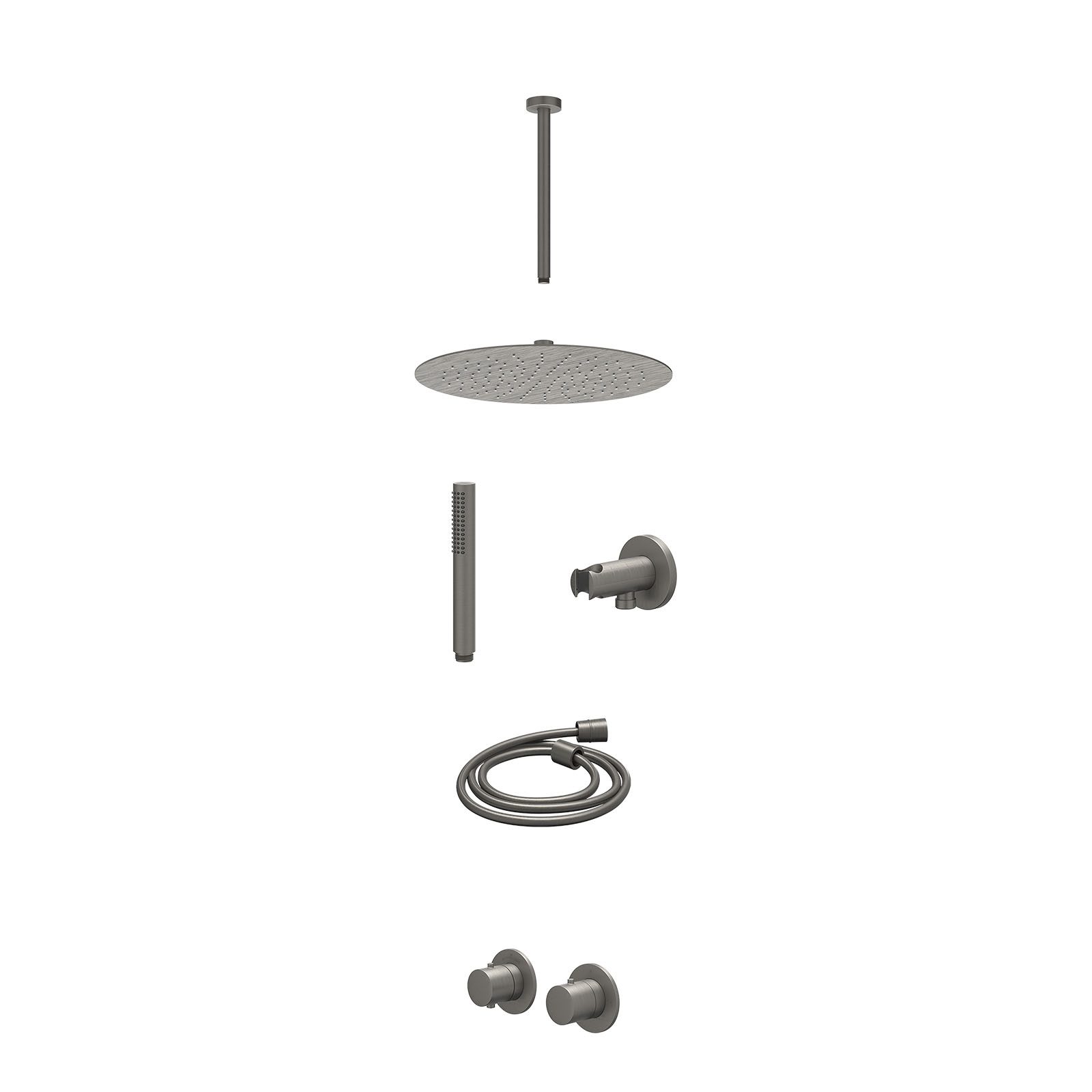 IVY Bond Regendoucheset inbouw symmetry 2-weg - 30cm slim - plafond 30cm - wandhouder - staafhanddouche - excl. inbouwbox - Geborsteld metal black