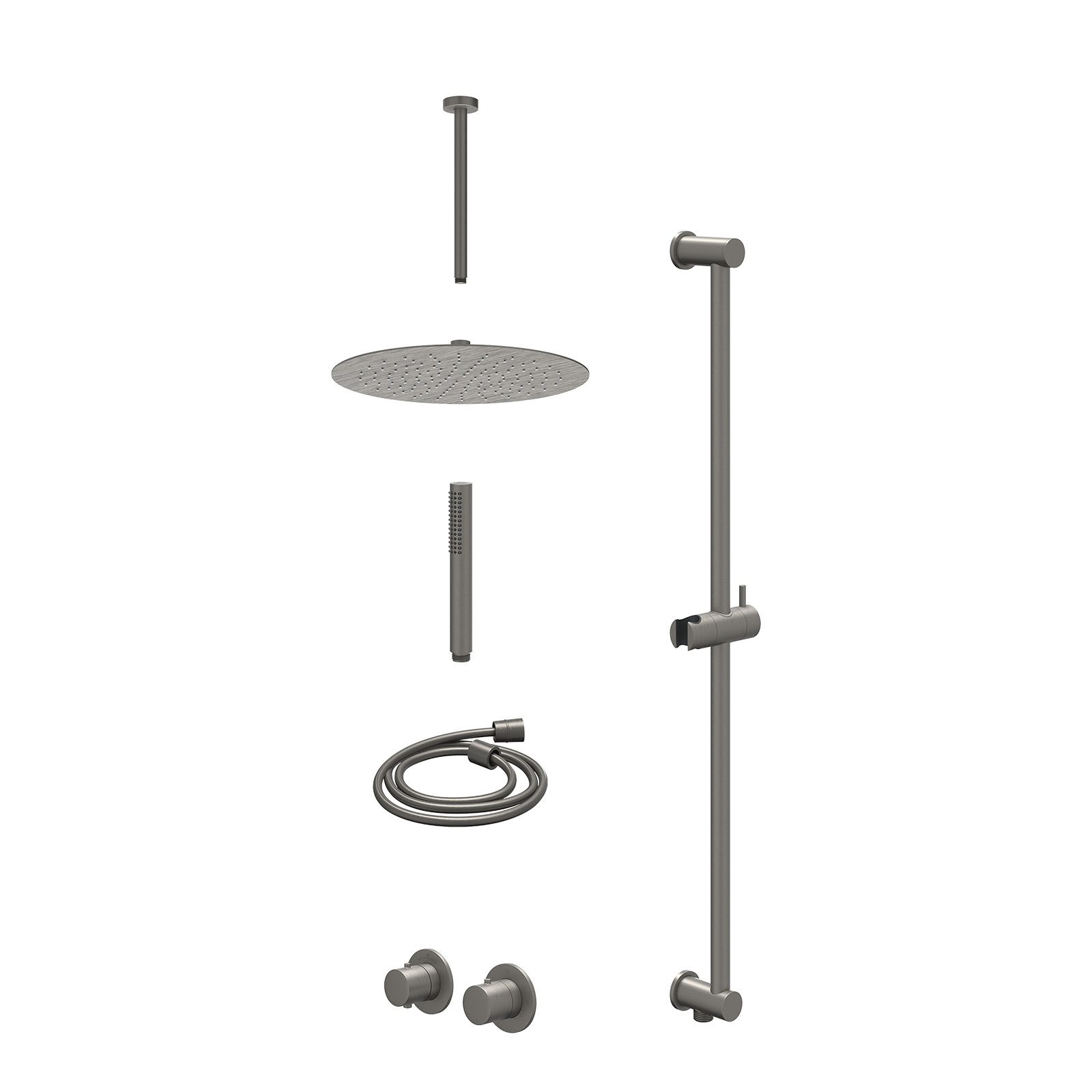IVY Bond Regendoucheset inbouw symmetry 2-weg - 30cm slim - plafond 30cm - glijstang - staafhanddouche - excl. inbouwbox - Geborsteld metal black