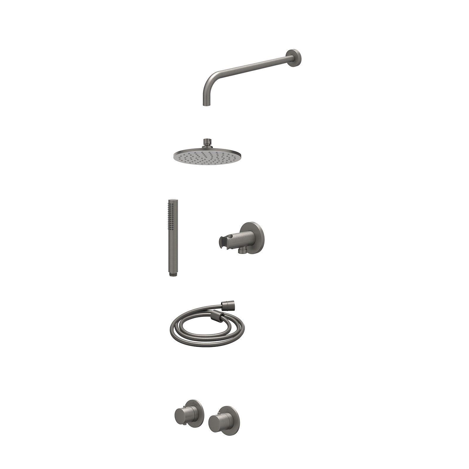 IVY Bond Regendoucheset inbouw symmetry 2-weg - 20cm medium - wandarm 40cm - wandhouder - staafhanddouche - excl. inbouwbox - Geborsteld metal black