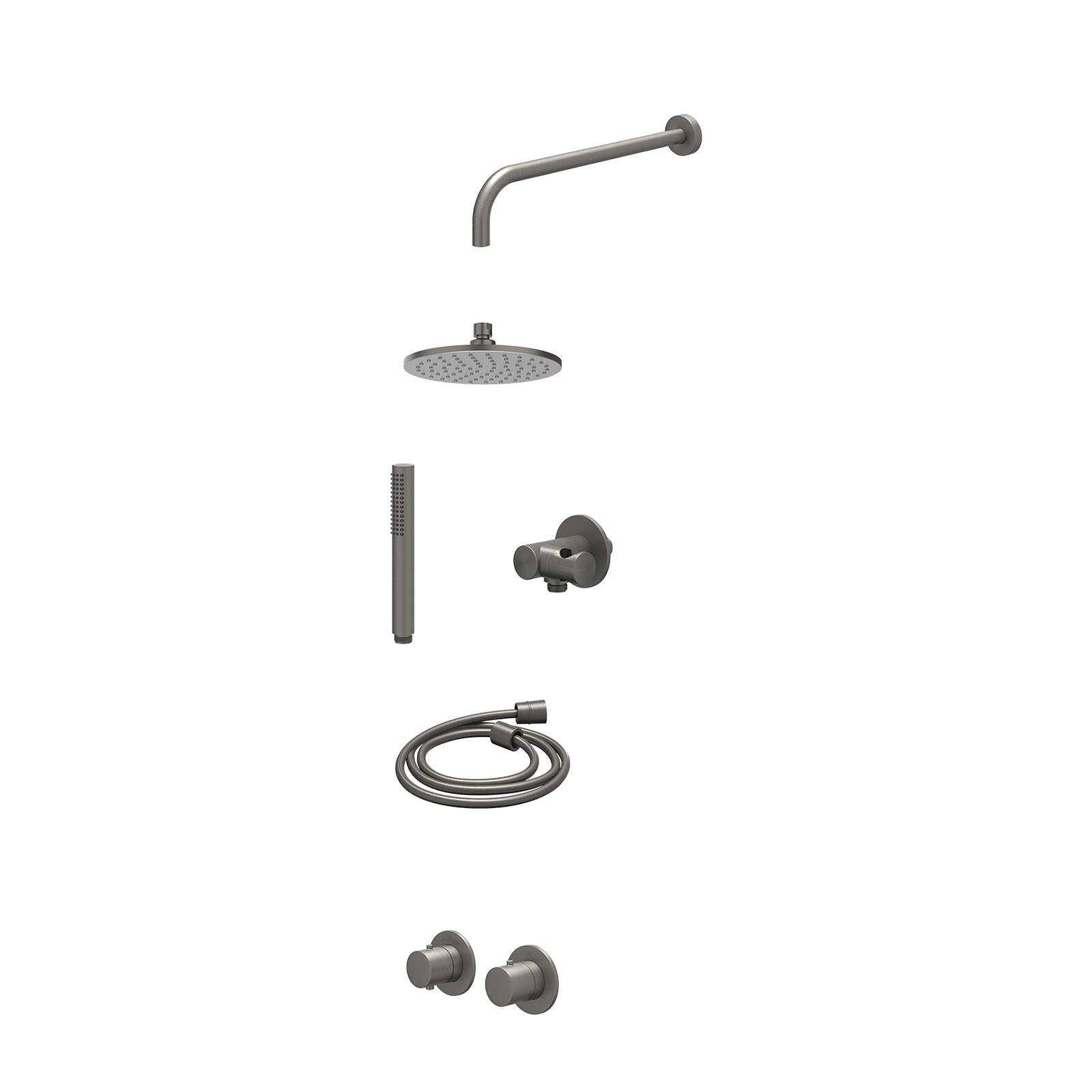 IVY Bond Regendoucheset inbouw symmetry 2-weg - 20cm medium - wandarm 40cm - verstelbare steun - staafhanddouche - excl. inbouwbox - Geborsteld metal black