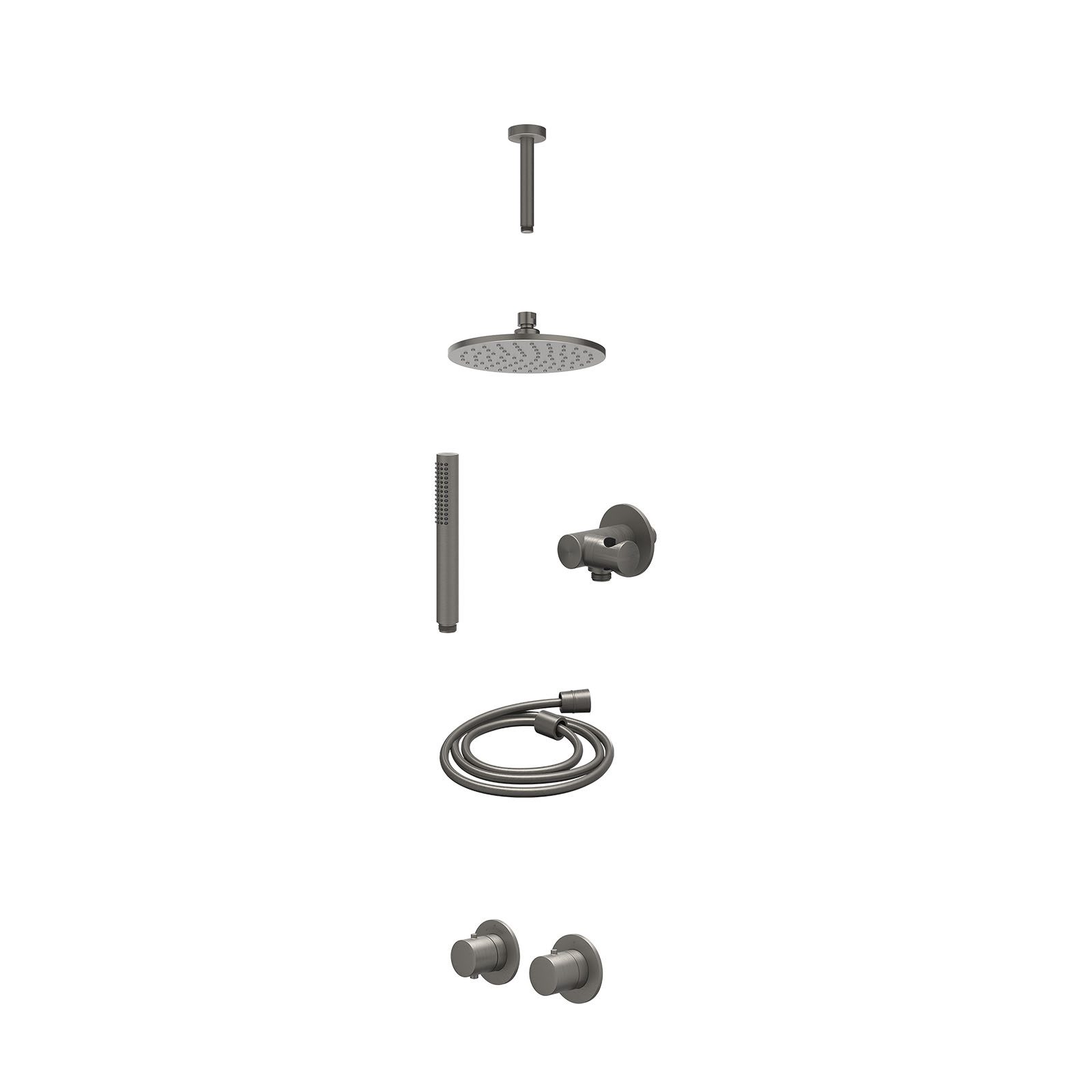 IVY Bond Regendoucheset inbouw symmetry 2-weg - 20cm medium - plafond 15cm - verstelbare steun - staafhanddouche - excl. inbouwbox - Geborsteld metal black
