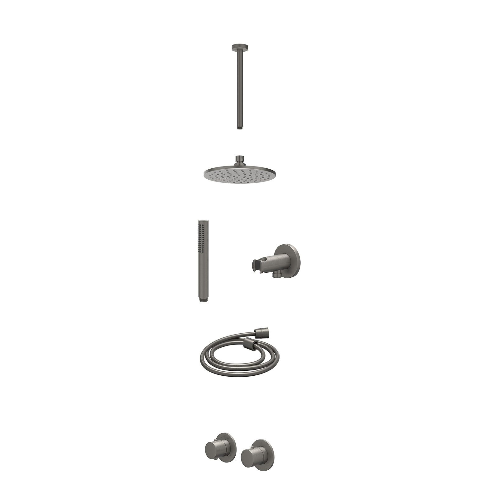 IVY Bond Regendoucheset inbouw symmetry 2-weg - 20cm medium - plafond 30cm - wandhouder - staafhanddouche - excl. inbouwbox - Geborsteld metal black