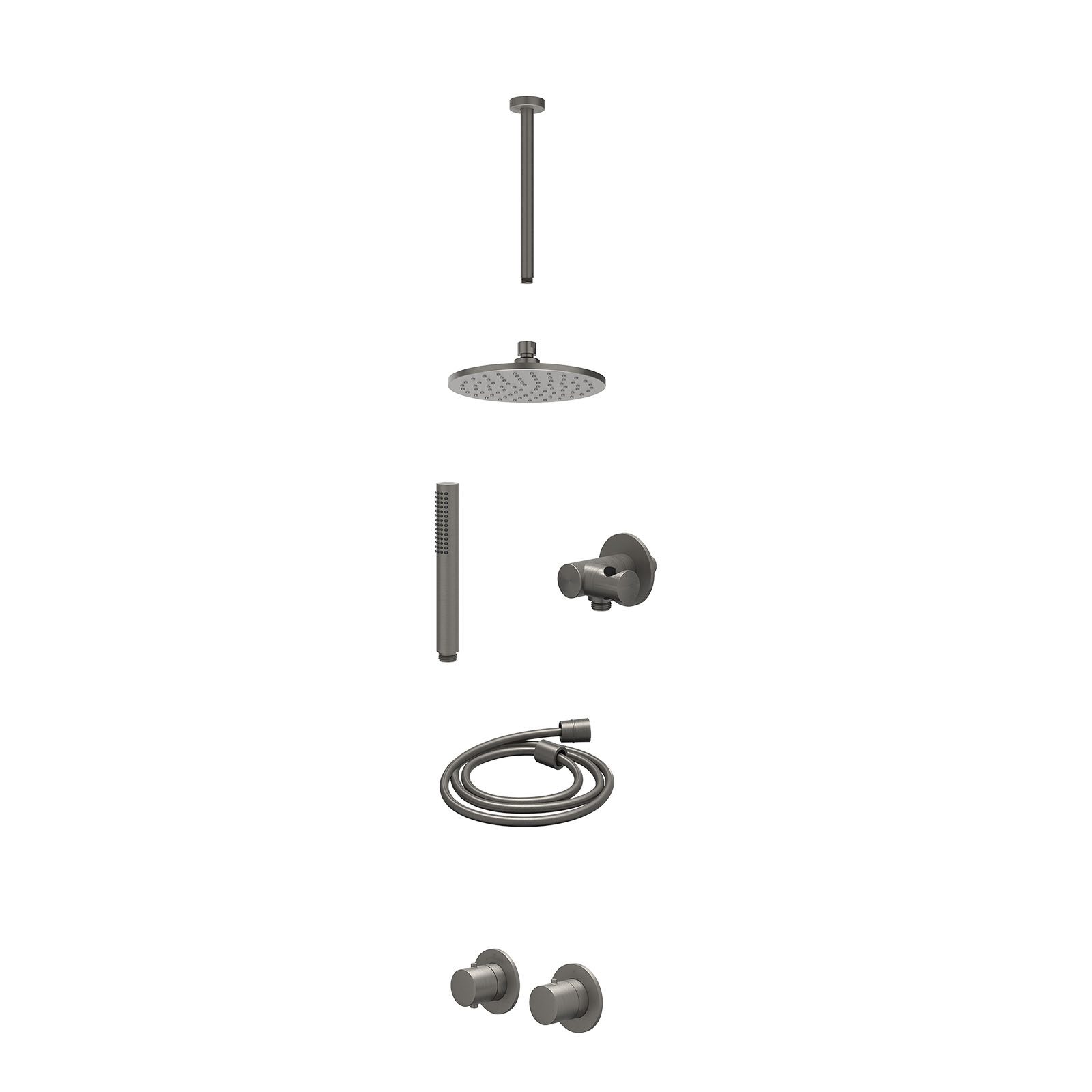 IVY Bond Regendoucheset inbouw symmetry 2-weg - 20cm medium - plafond 30cm - verstelbare steun - staafhanddouche - excl. inbouwbox - Geborsteld metal black