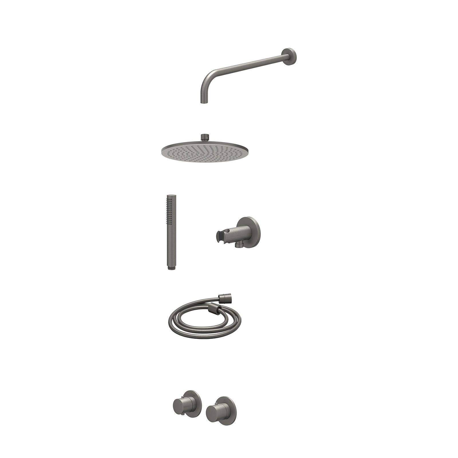 IVY Bond Regendoucheset inbouw symmetry 2-weg - 25cm medium - wandarm 40cm - wandhouder - staafhanddouche - excl. inbouwbox - Geborsteld metal black