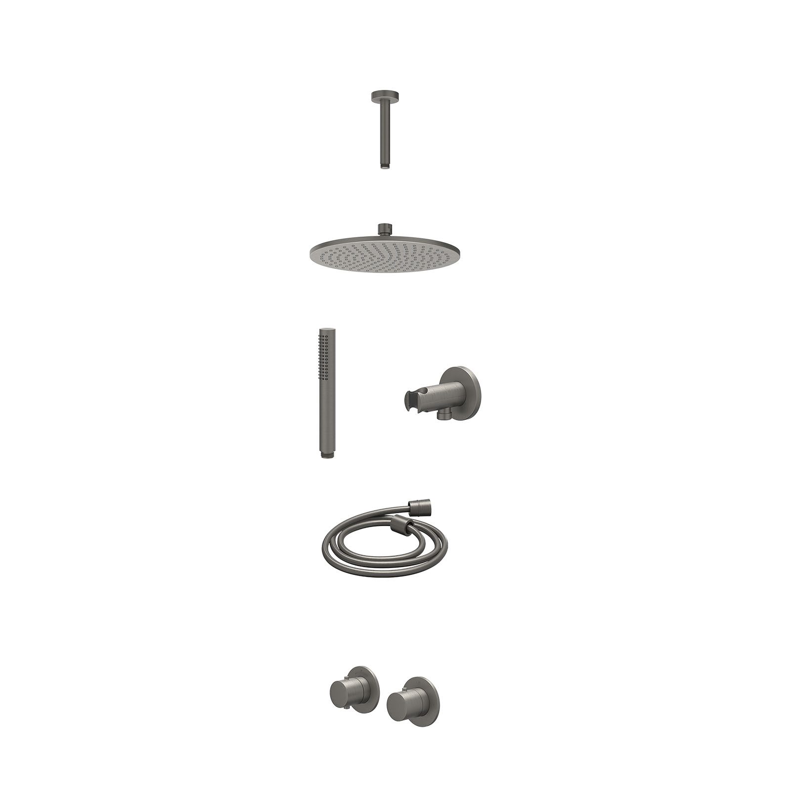IVY Bond Regendoucheset inbouw symmetry 2-weg - 25cm medium - plafond 15cm - wandhouder - staafhanddouche - excl. inbouwbox - Geborsteld metal black