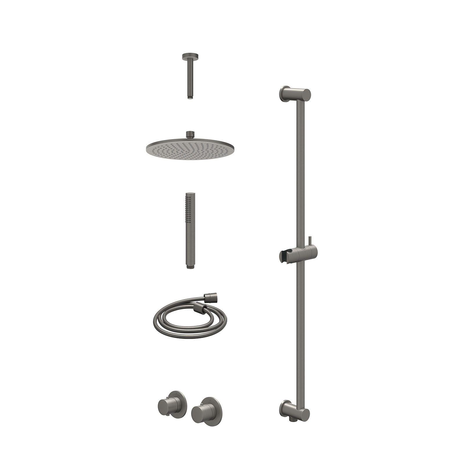 IVY Bond Regendoucheset inbouw symmetry 2-weg - 25cm medium - plafond 15cm - glijstang - staafhanddouche - excl. inbouwbox - Geborsteld metal black