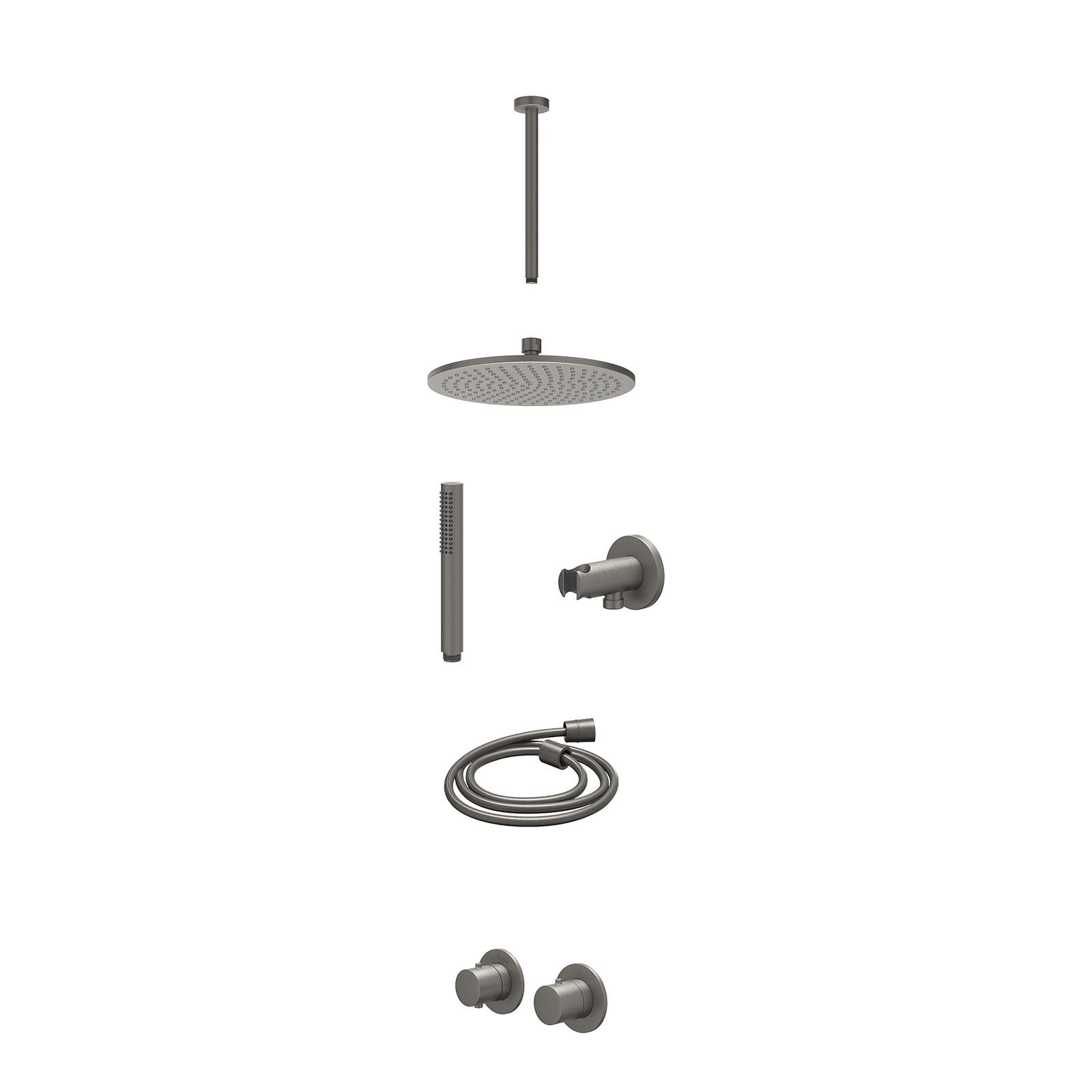 IVY Bond Regendoucheset inbouw symmetry 2-weg - 25cm medium - plafond 30cm - wandhouder - staafhanddouche - excl. inbouwbox - Geborsteld metal black