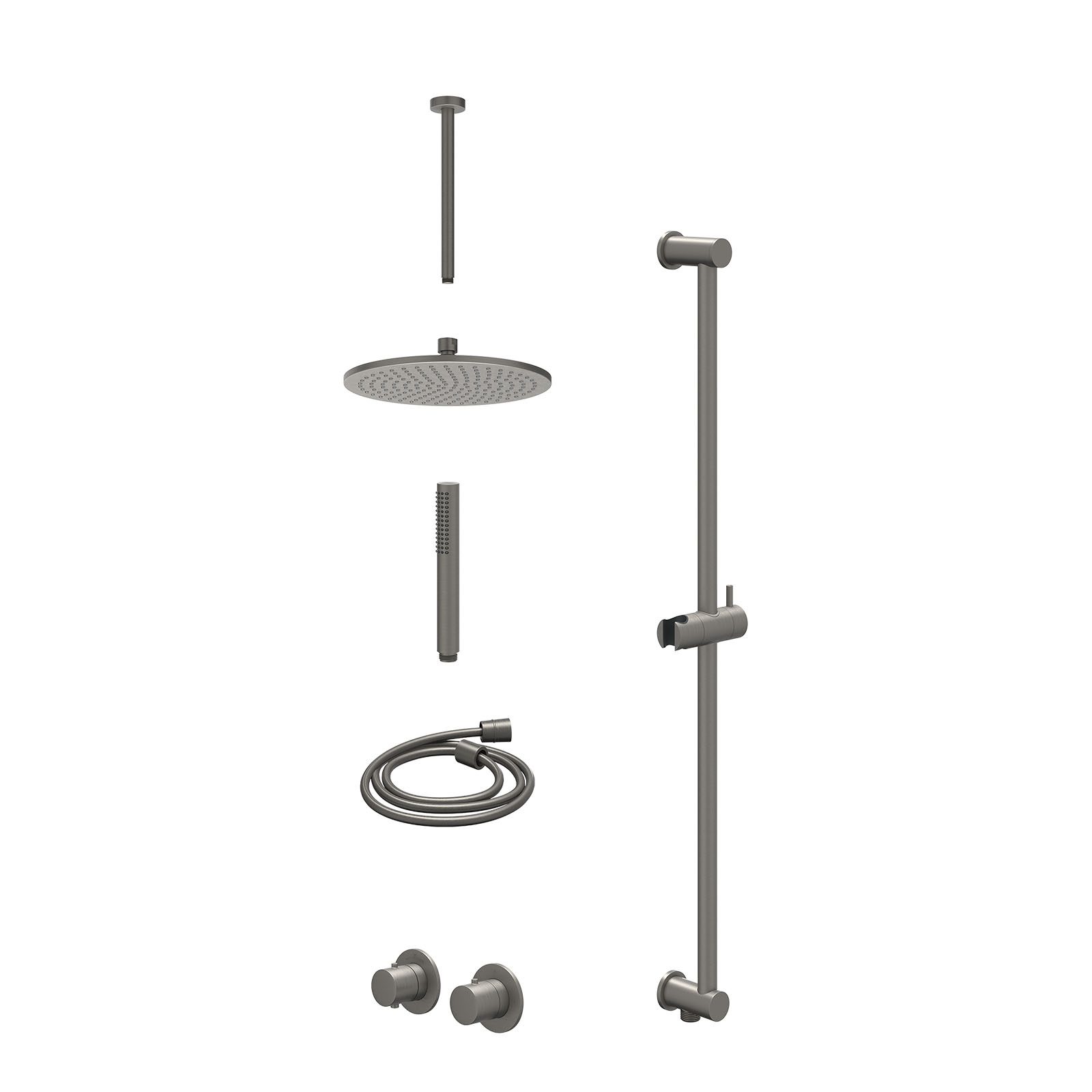 IVY Bond Regendoucheset inbouw symmetry 2-weg - 25cm medium - plafond 30cm - glijstang - staafhanddouche - excl. inbouwbox - Geborsteld metal black