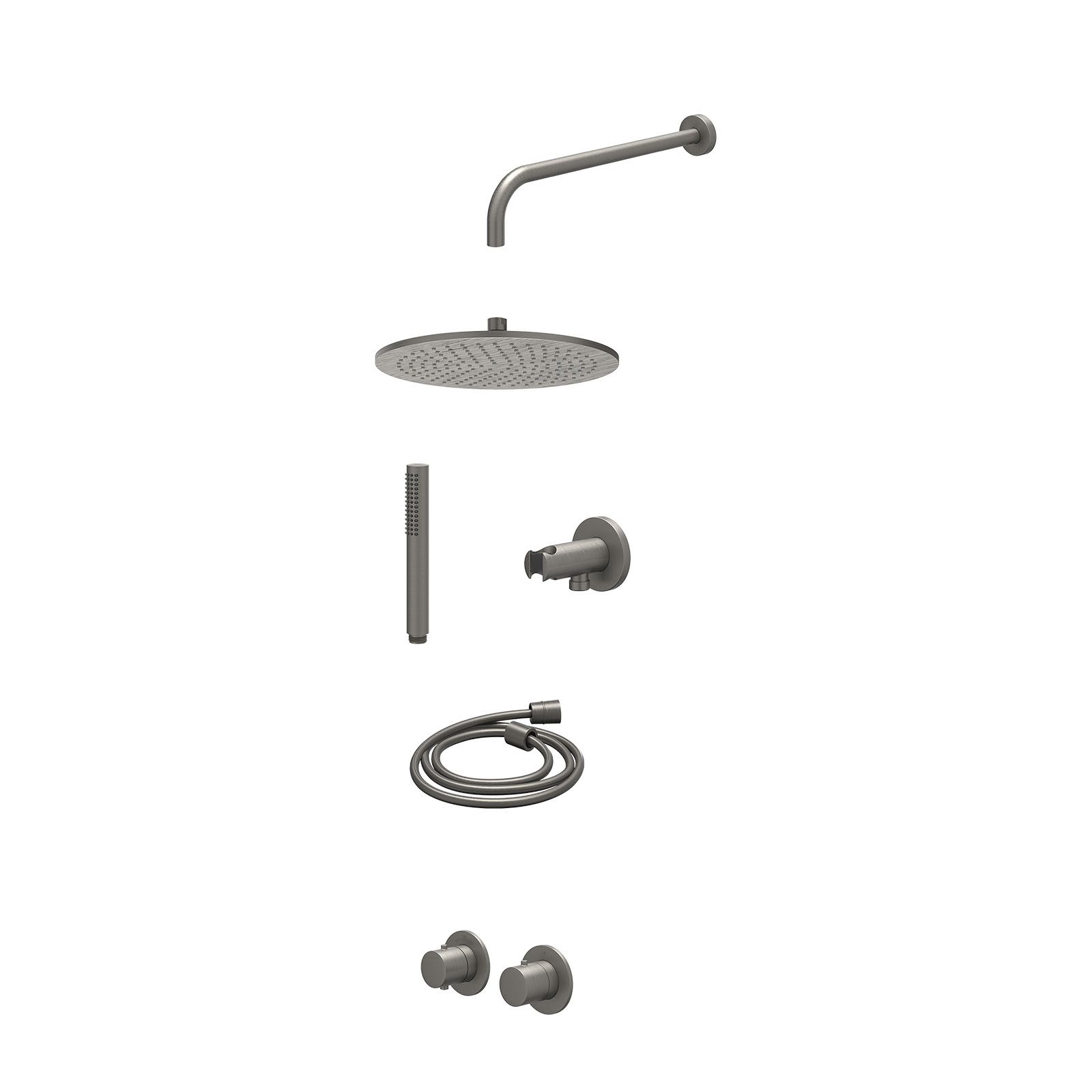 IVY Bond Regendoucheset inbouw symmetry 2-weg - 30cm medium - wandarm 40cm - wandhouder - staafhanddouche - excl. inbouwbox - Geborsteld metal black