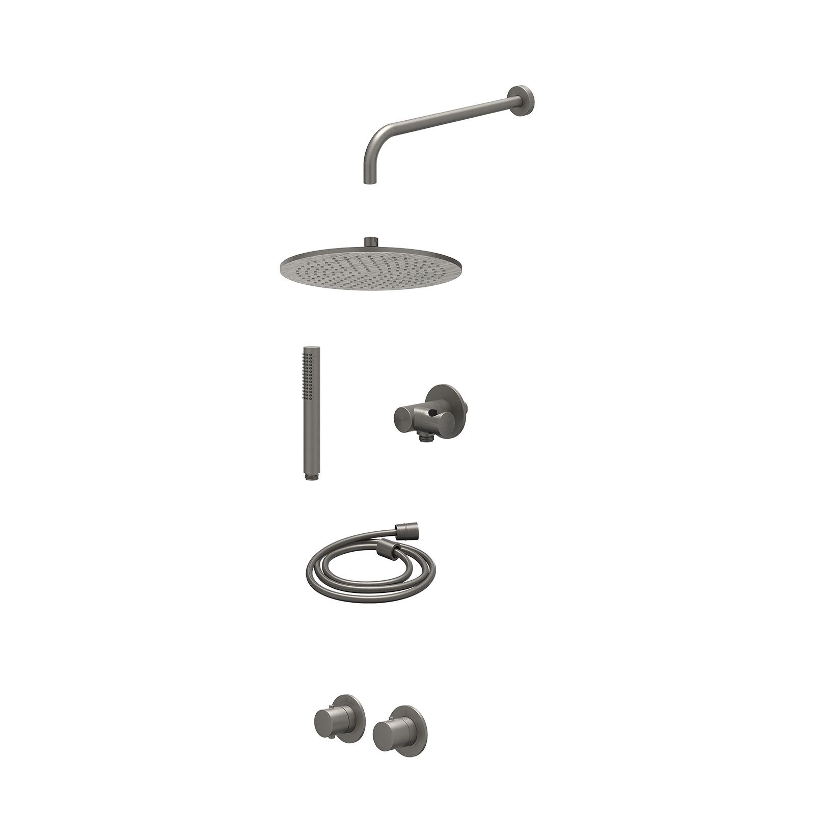 IVY Bond Regendoucheset inbouw symmetry 2-weg - 30cm medium - wandarm 40cm - verstelbare steun - staafhanddouche - excl. inbouwbox - Geborsteld metal black