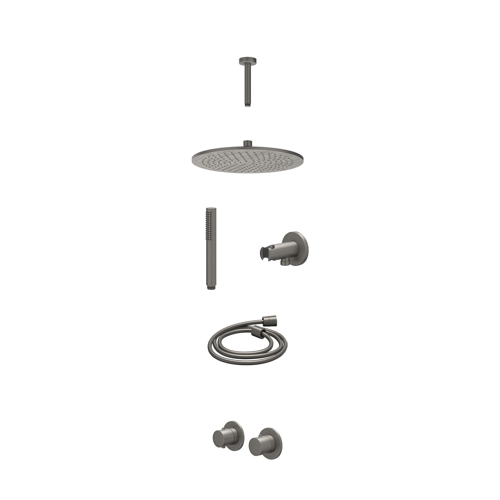 IVY Bond Regendoucheset inbouw symmetry 2-weg - 30cm medium - plafond 15cm - wandhouder - staafhanddouche - excl. inbouwbox - Geborsteld metal black