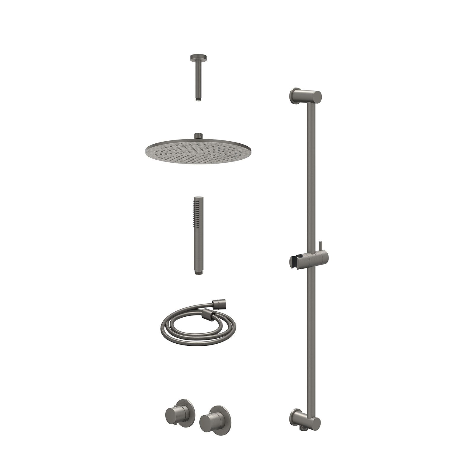IVY Bond Regendoucheset inbouw symmetry 2-weg - 30cm medium - plafond 15cm - glijstang - staafhanddouche - excl. inbouwbox - Geborsteld metal black