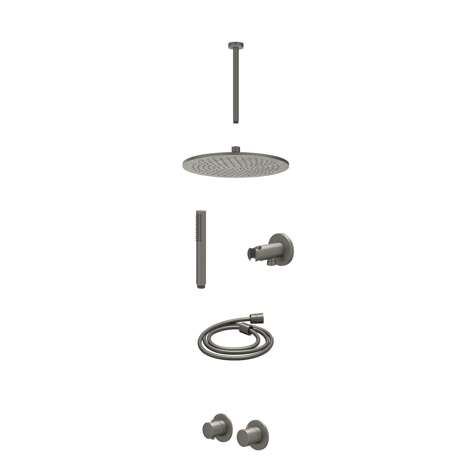 IVY Bond Regendoucheset inbouw symmetry 2-weg - 30cm medium - plafond 30cm - wandhouder - staafhanddouche - excl. inbouwbox - Geborsteld metal black