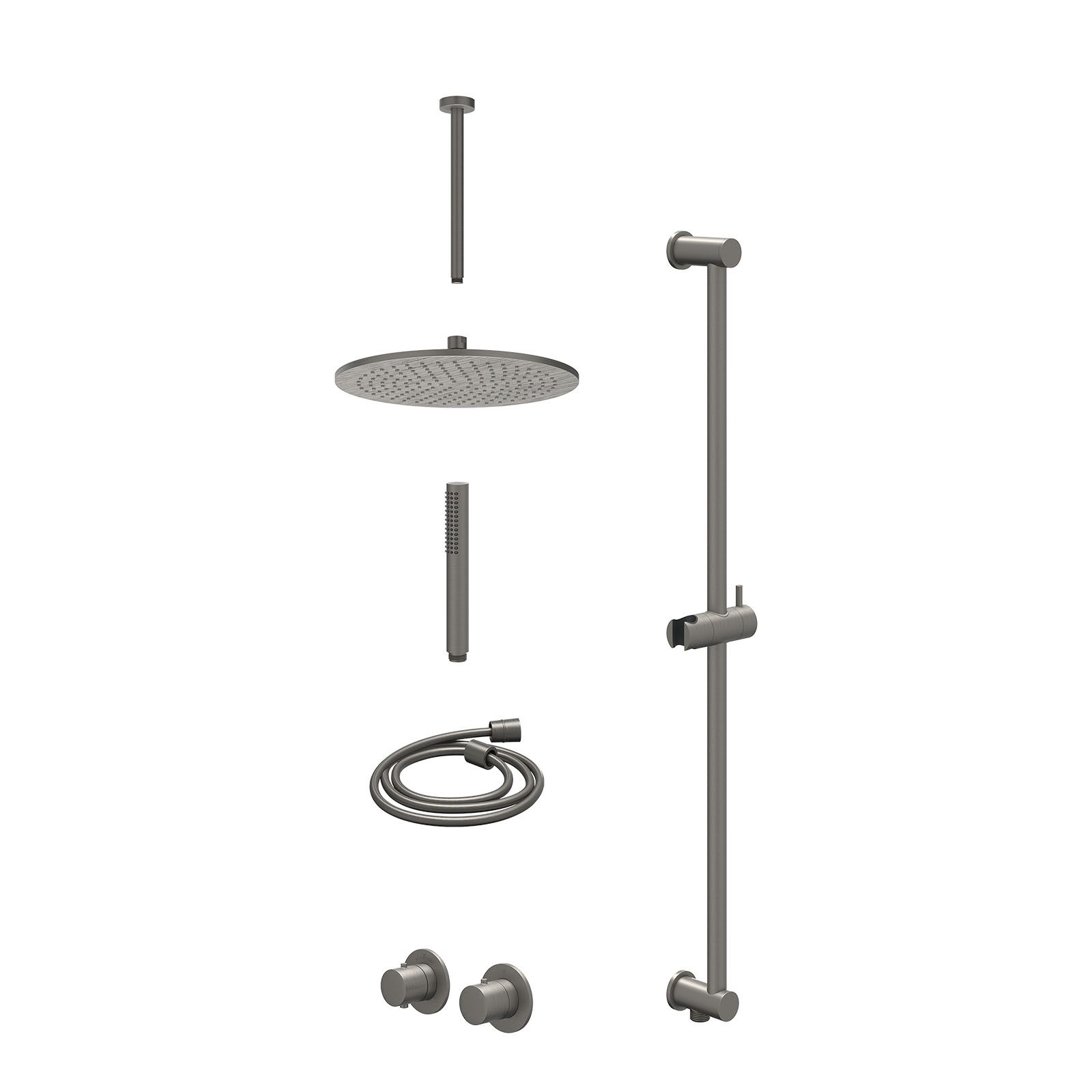 IVY Bond Regendoucheset inbouw symmetry 2-weg - 30cm medium - plafond 30cm - glijstang - staafhanddouche - excl. inbouwbox - Geborsteld metal black
