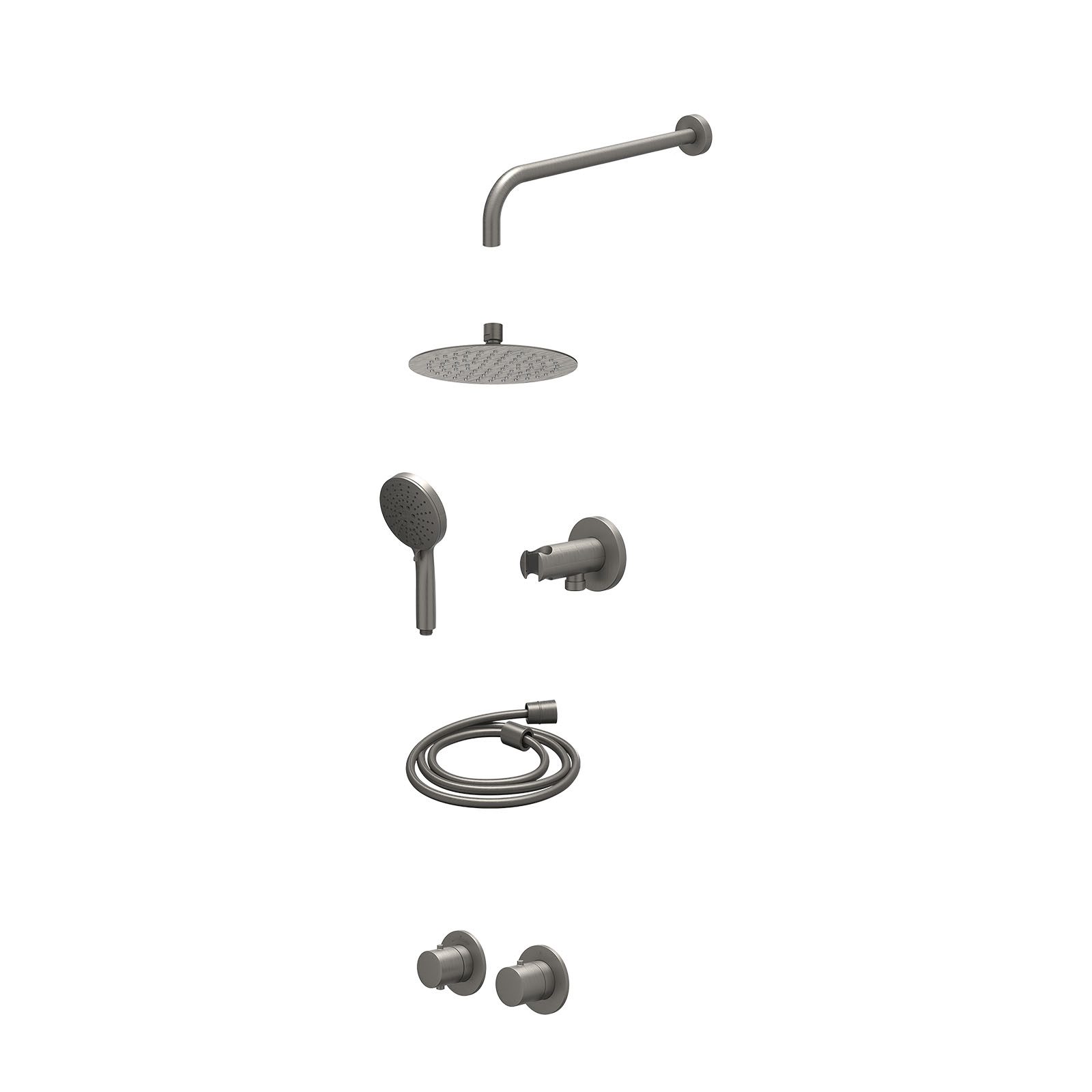 IVY Bond Regendoucheset inbouw symmetry 2-weg - 20cm slim - wandarm 40cm - wandhouder - 3-standen - excl. inbouwbox - Geborsteld metal black