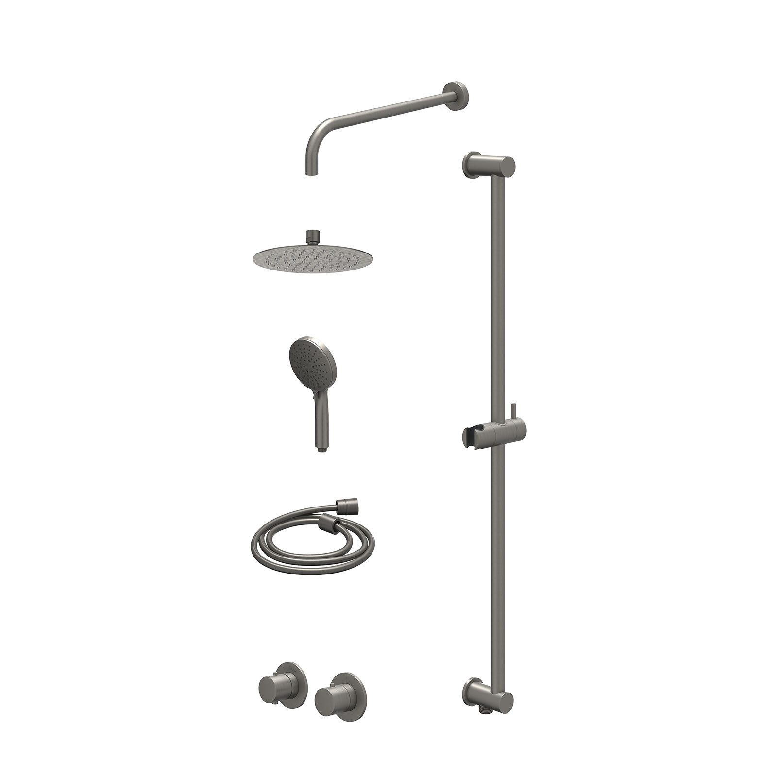 IVY Bond Regendoucheset inbouw symmetry 2-weg - 20cm slim - wandarm 40cm - glijstang - 3-standen - excl. inbouwbox - Geborsteld metal black