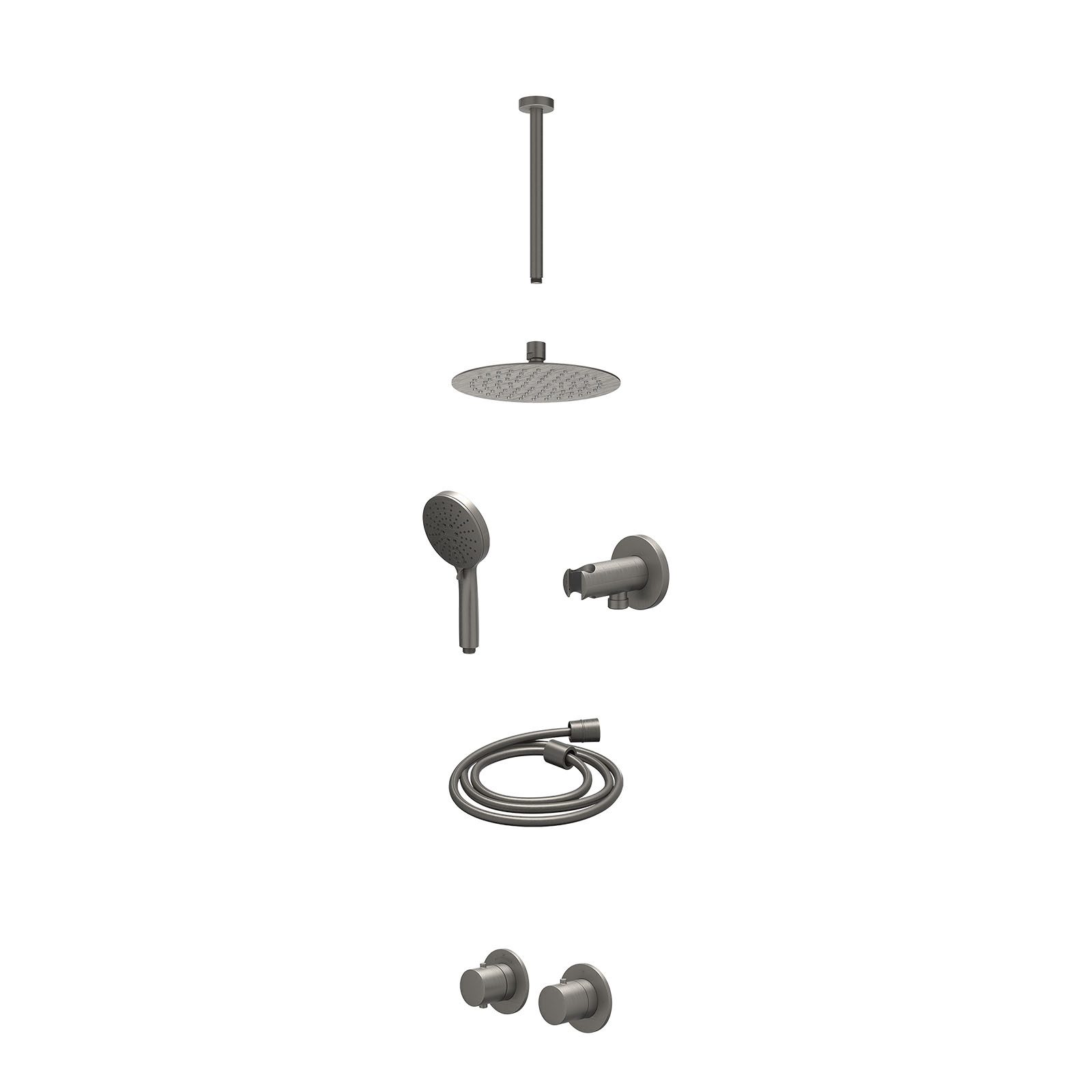 IVY Bond Regendoucheset inbouw symmetry 2-weg - 20cm slim - plafond 30cm - wandhouder - 3-standen - excl. inbouwbox - Geborsteld metal black