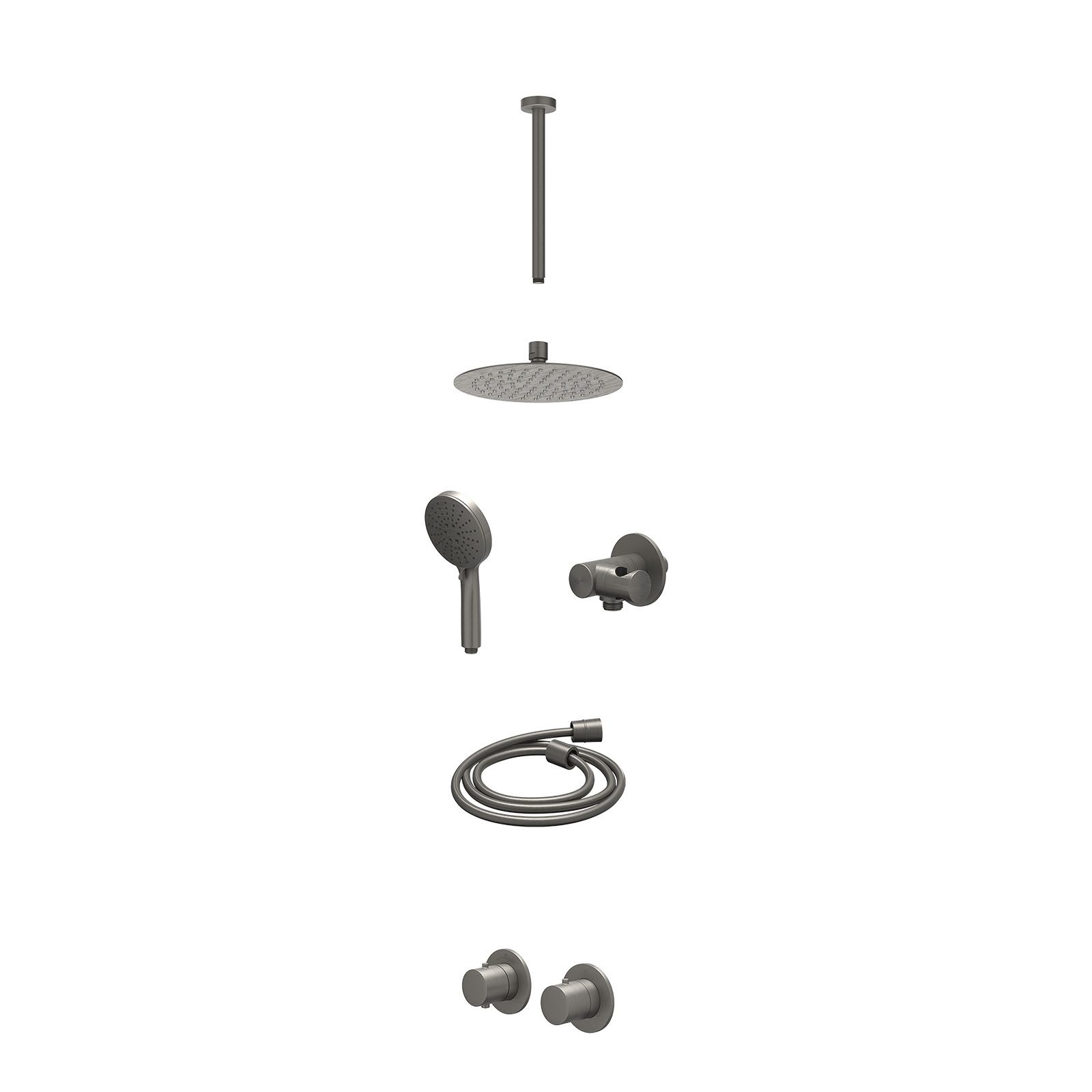 IVY Bond Regendoucheset inbouw symmetry 2-weg - 20cm slim - plafond 30cm - verstelbare steun - 3-standen - excl. inbouwbox - Geborsteld metal black