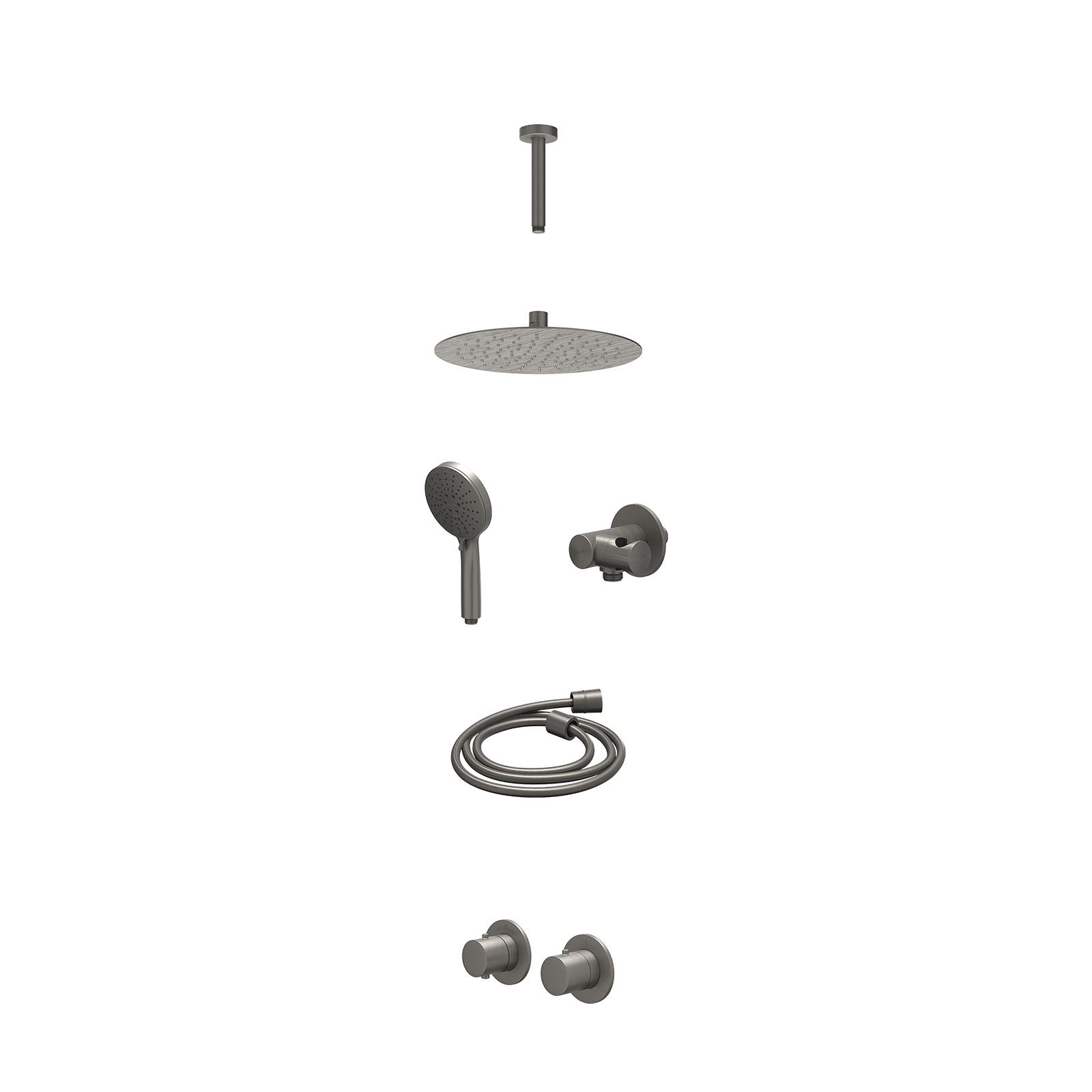 IVY Bond Regendoucheset inbouw symmetry 2-weg - 25cm slim - plafond 15cm - verstelbare steun - 3-standen - excl. inbouwbox - Geborsteld metal black