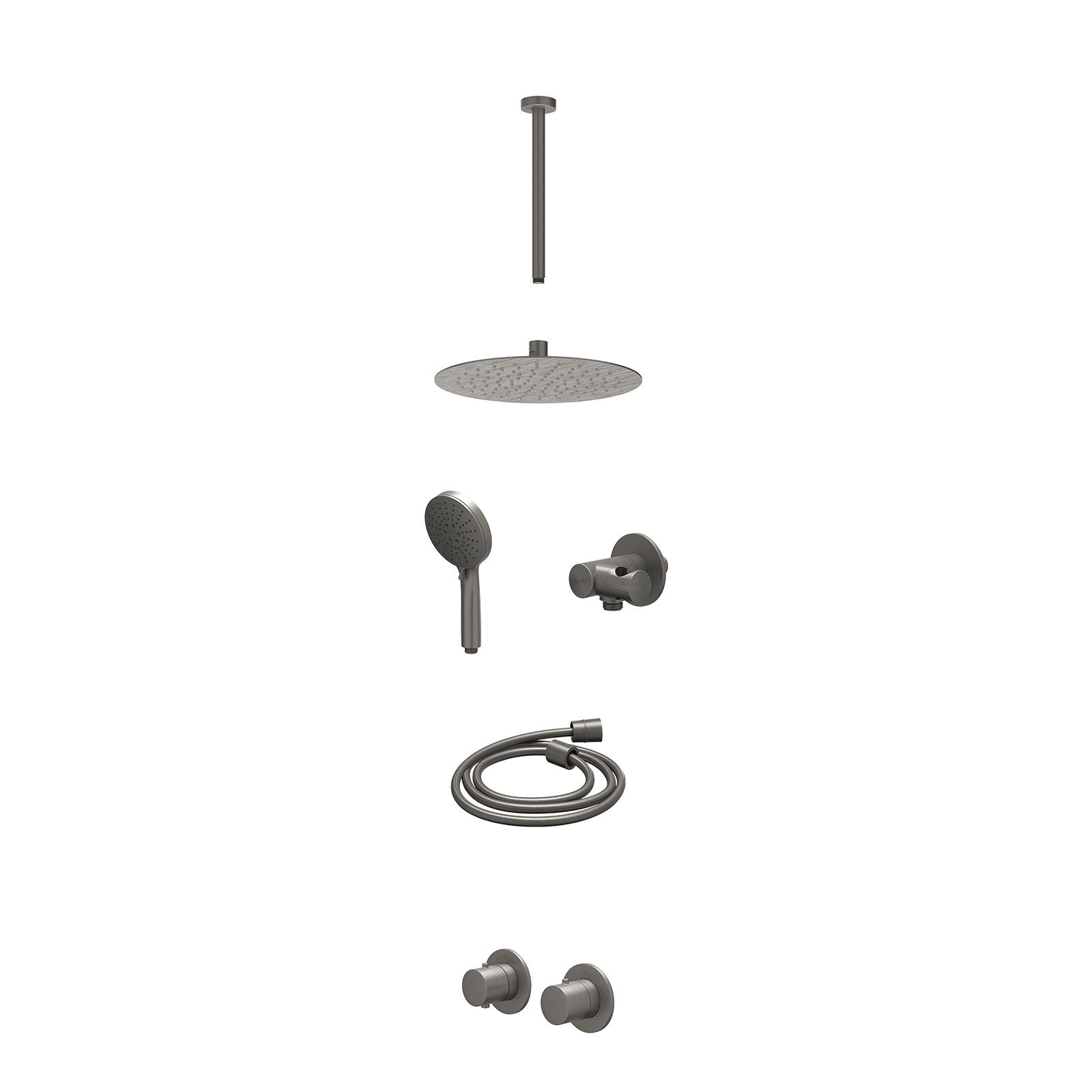 IVY Bond Regendoucheset inbouw symmetry 2-weg - 25cm slim - plafond 30cm - verstelbare steun - 3-standen - excl. inbouwbox - Geborsteld metal black
