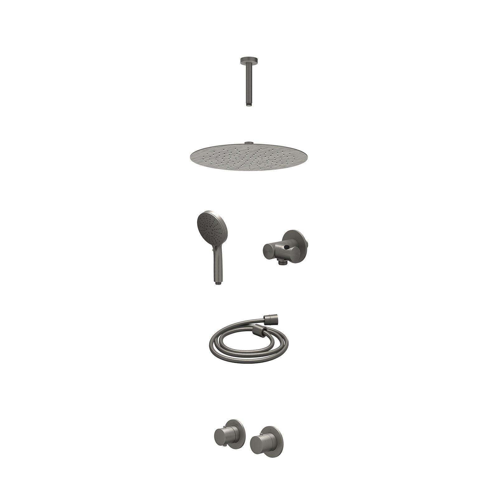 IVY Bond Regendoucheset inbouw symmetry 2-weg - 30cm slim - plafond 15cm - verstelbare steun - 3-standen - excl. inbouwbox - Geborsteld metal black