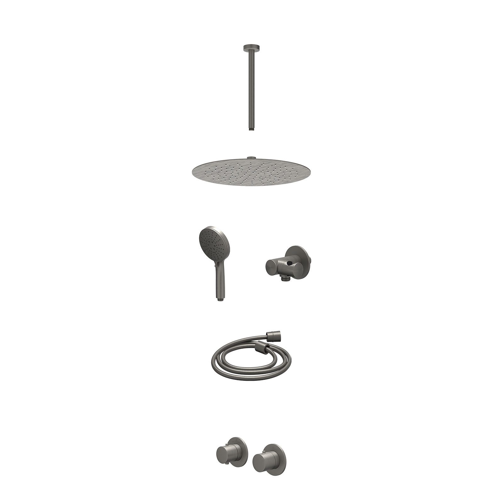 IVY Bond Regendoucheset inbouw symmetry 2-weg - 30cm slim - plafond 30cm - verstelbare steun - 3-standen - excl. inbouwbox - Geborsteld metal black