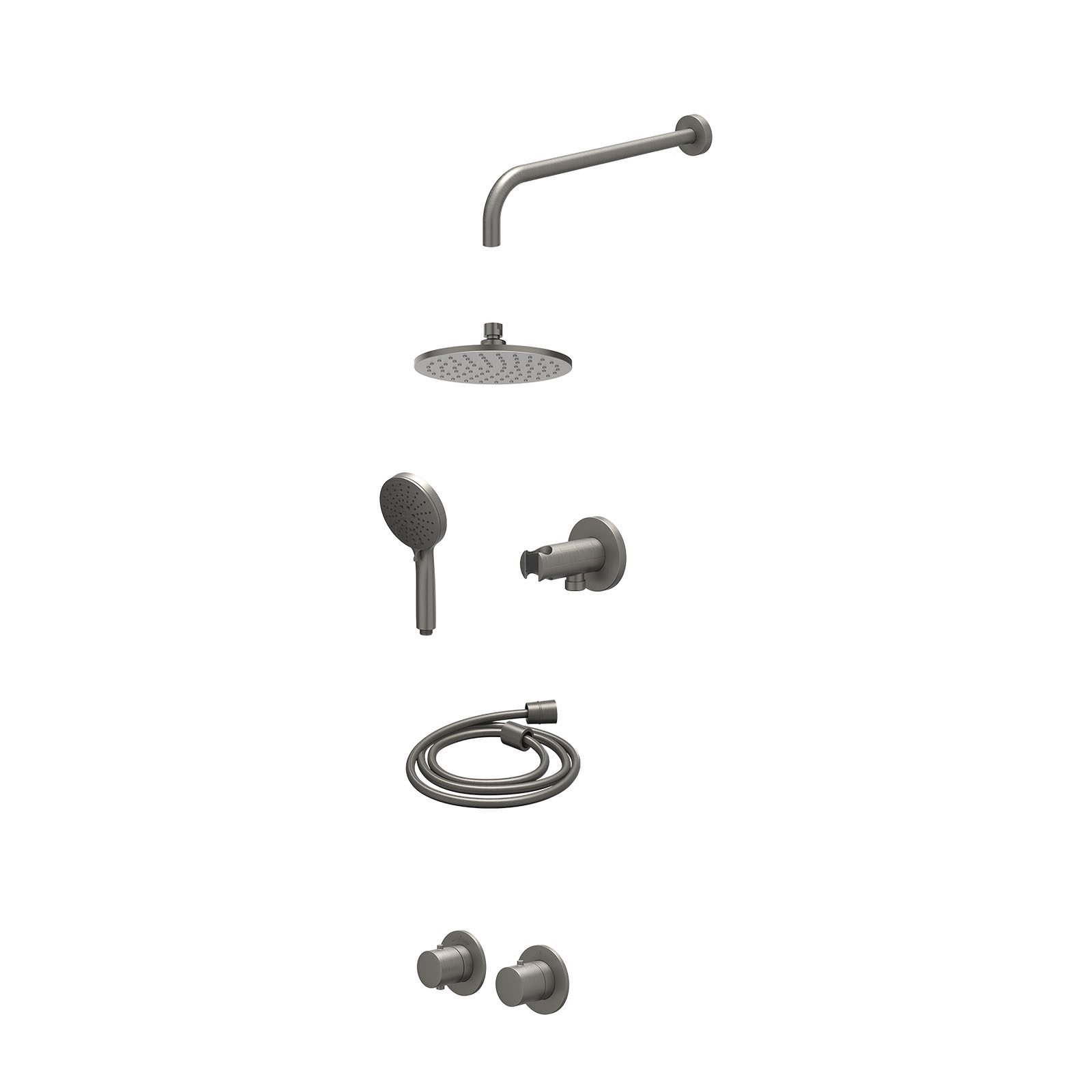 IVY Bond Regendoucheset inbouw symmetry 2-weg - 20cm medium - wandarm 40cm - wandhouder - 3-standen - excl. inbouwbox - Geborsteld metal black