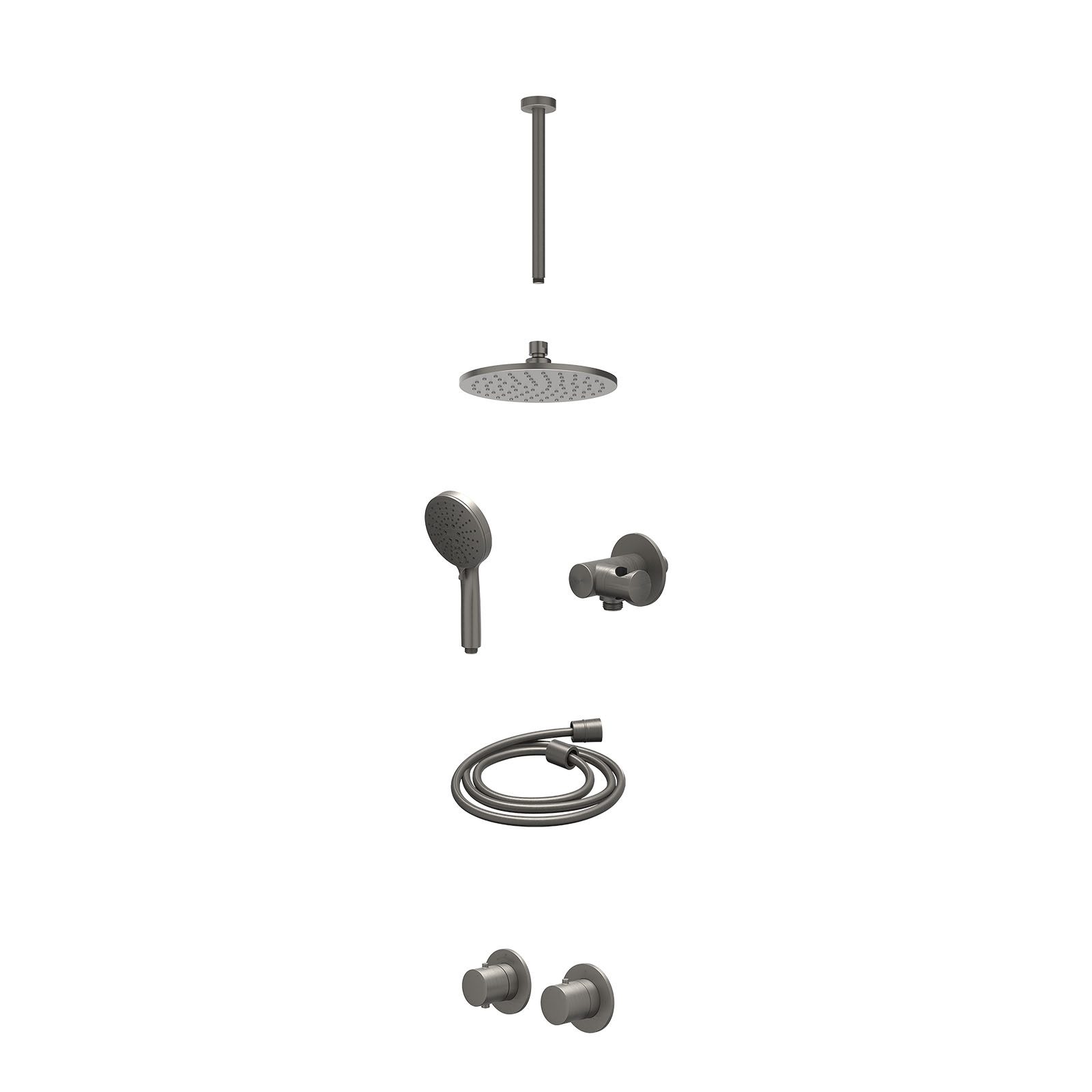 IVY Bond Regendoucheset inbouw symmetry 2-weg - 20cm medium - plafond 30cm - verstelbare steun - 3-standen - excl. inbouwbox - Geborsteld metal black