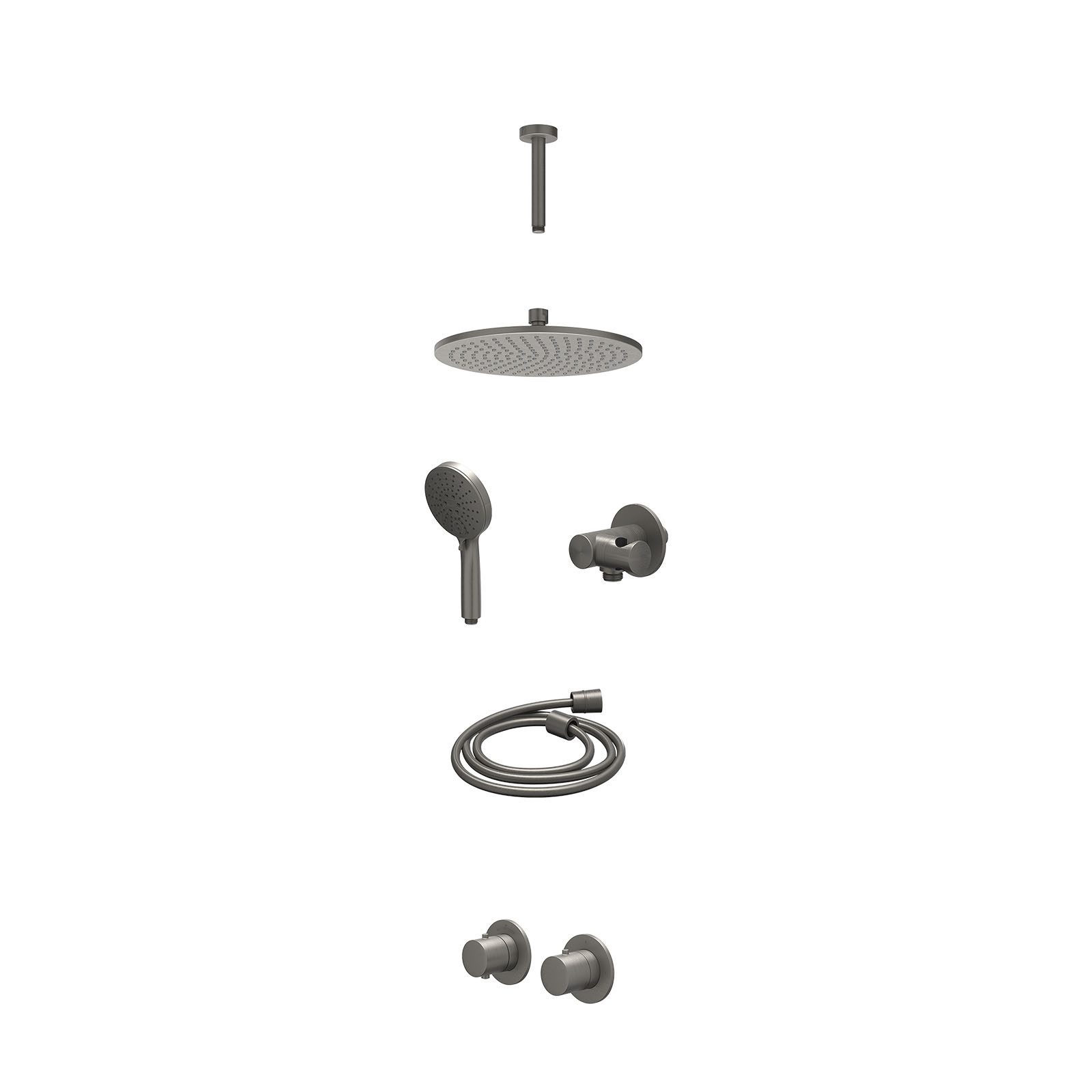 IVY Bond Regendoucheset inbouw symmetry 2-weg - 25cm medium - plafond 15cm - verstelbare steun - 3-standen - excl. inbouwbox - Geborsteld metal black