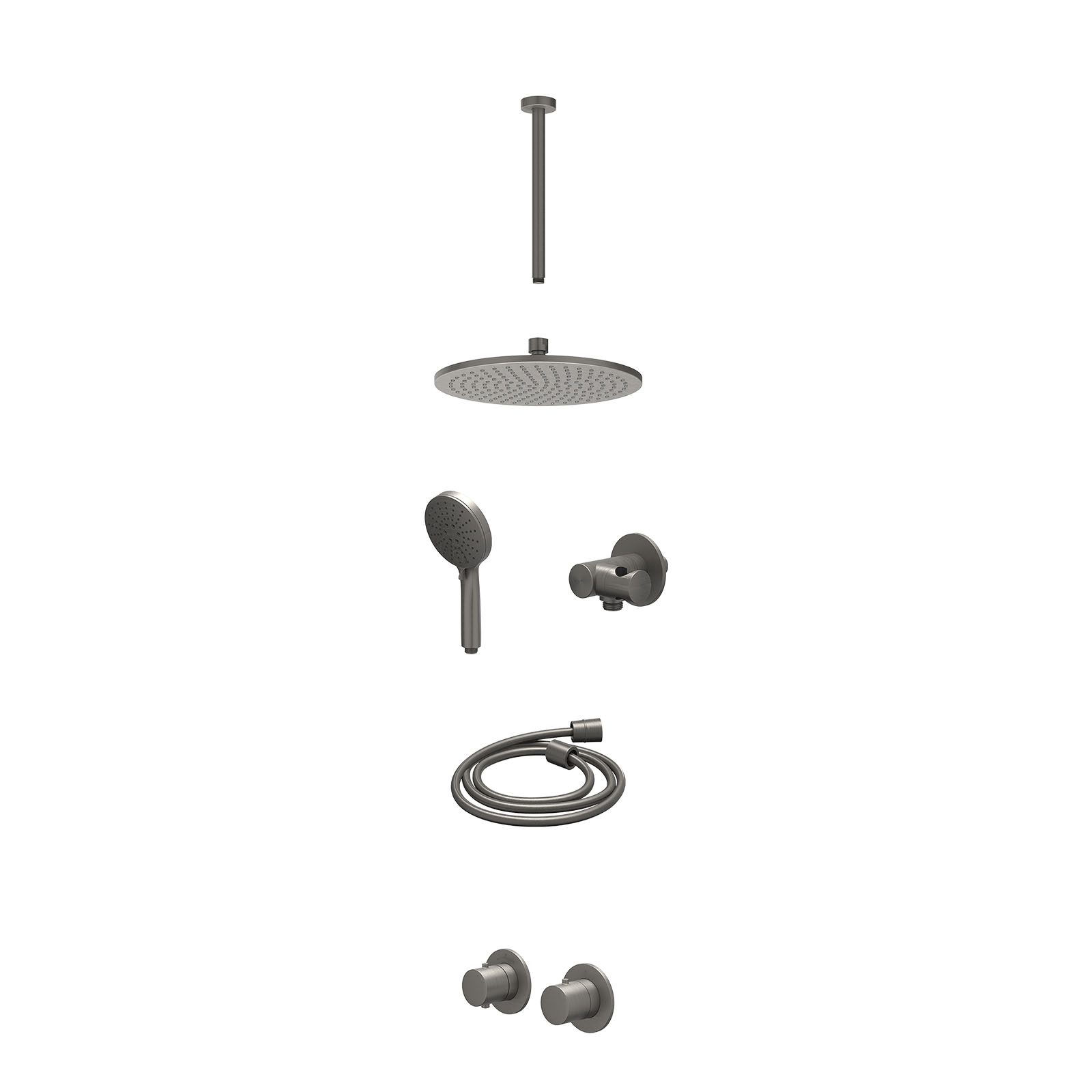 IVY Bond Regendoucheset inbouw symmetry 2-weg - 25cm medium - plafond 30cm - verstelbare steun - 3-standen - excl. inbouwbox - Geborsteld metal black