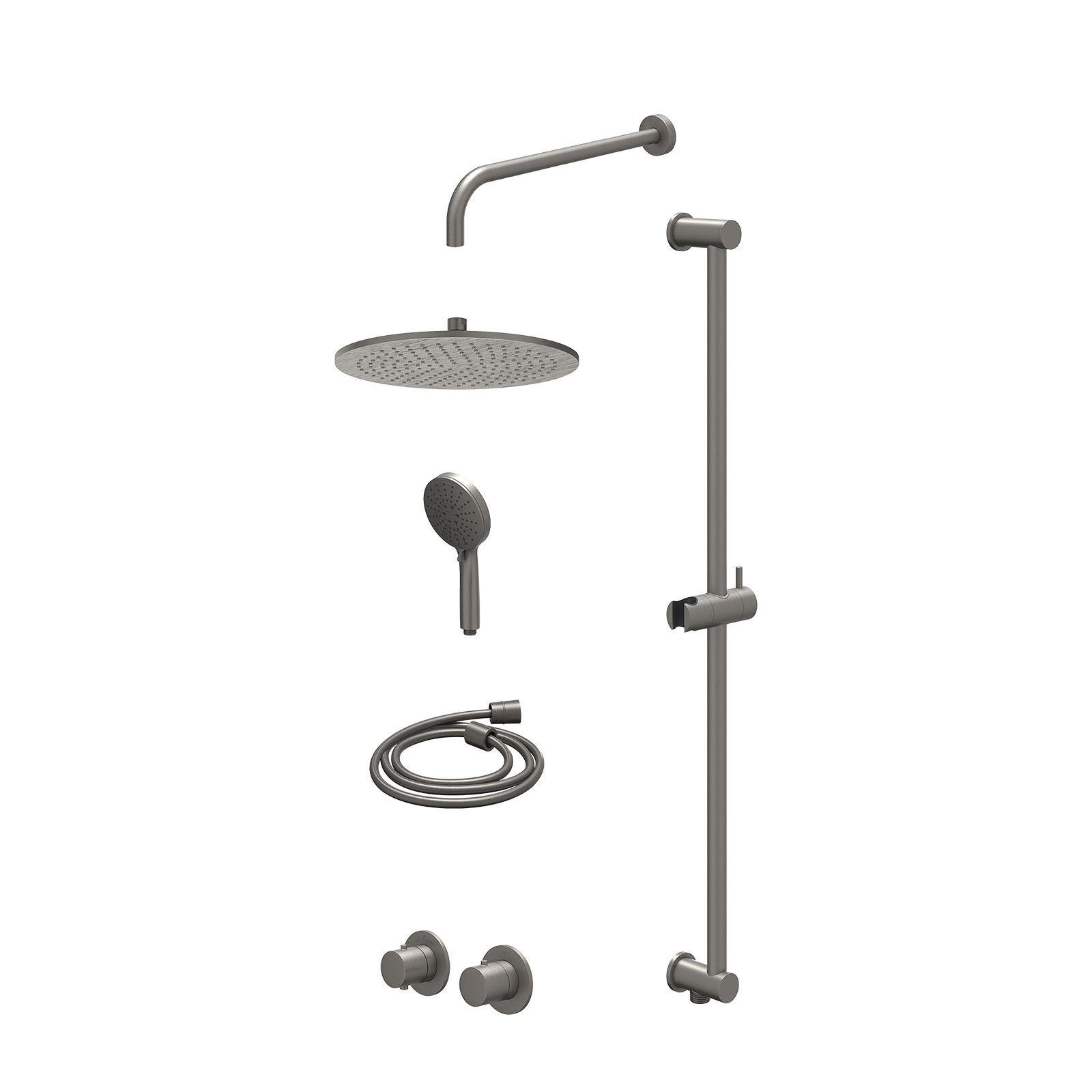 IVY Bond Regendoucheset inbouw symmetry 2-weg - 30cm medium - wandarm 40cm - glijstang - 3-standen - excl. inbouwbox - Geborsteld metal black