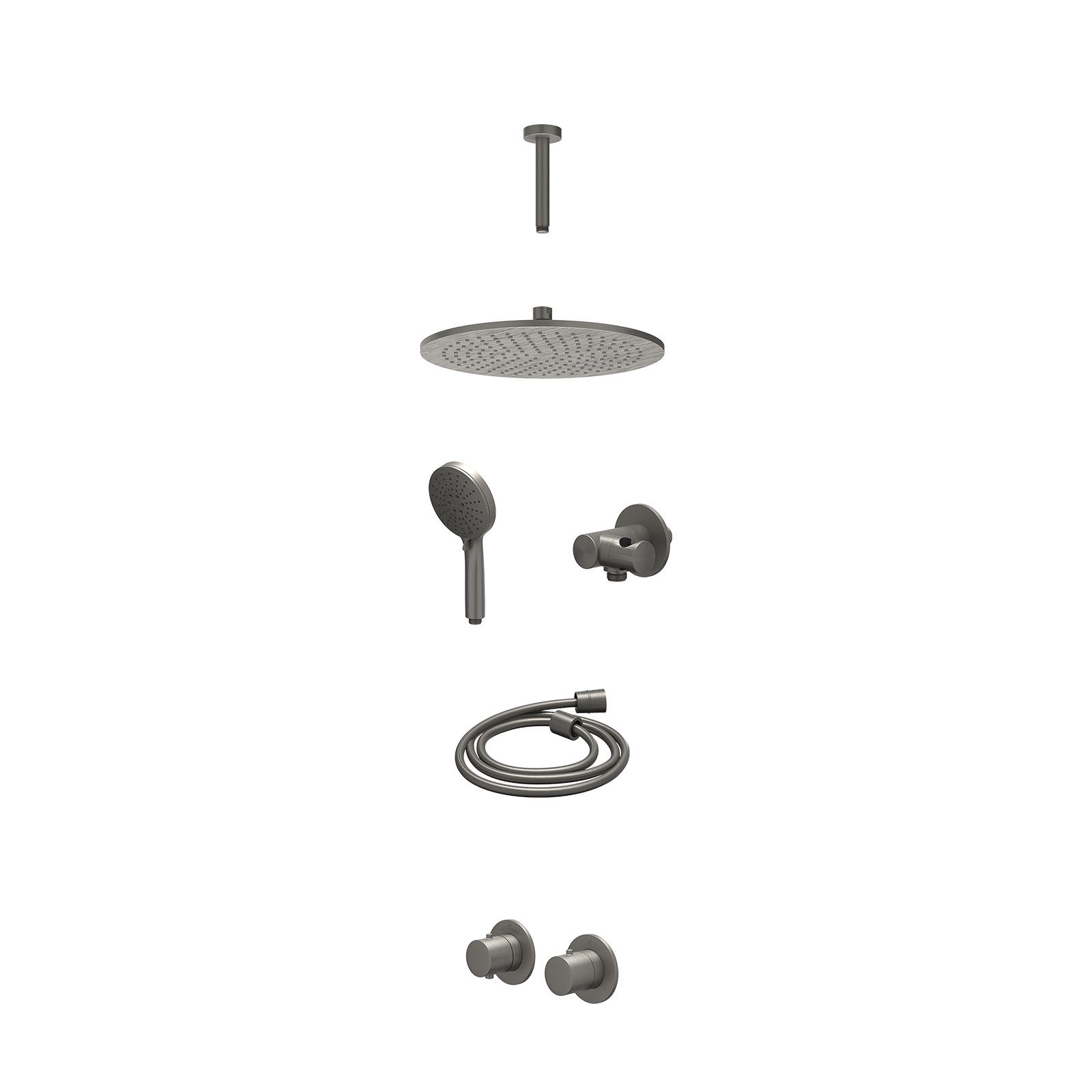 IVY Bond Regendoucheset inbouw symmetry 2-weg - 30cm medium - plafond 15cm - verstelbare steun - 3-standen - excl. inbouwbox - Geborsteld metal black