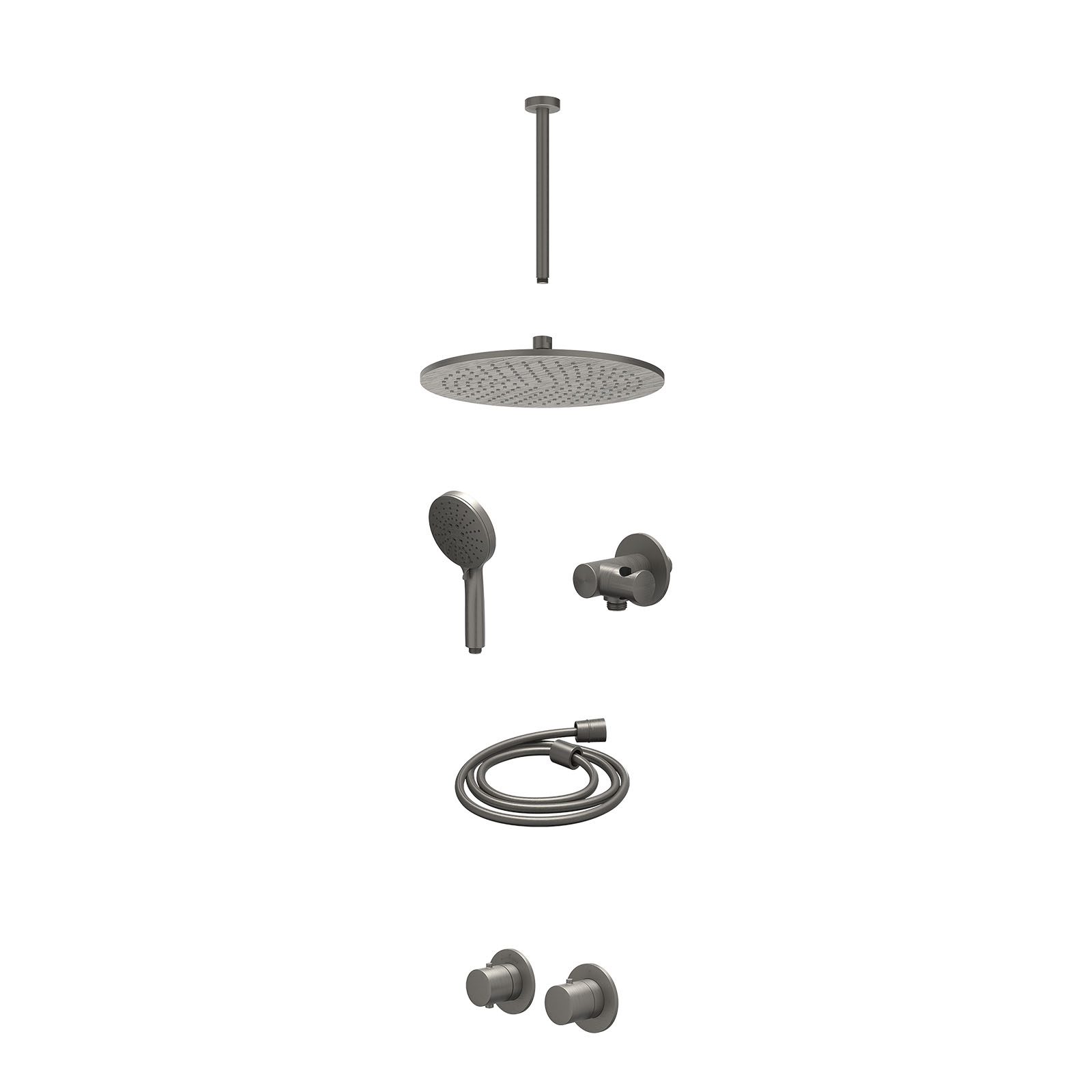 IVY Bond Regendoucheset inbouw symmetry 2-weg - 30cm medium - plafond 30cm - verstelbare steun - 3-standen - excl. inbouwbox - Geborsteld metal black