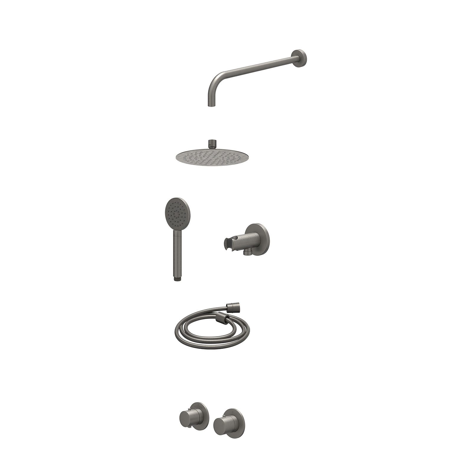 IVY Bond Regendoucheset inbouw symmetry 2-weg - 20cm slim - wandarm 40cm - wandhouder - satin spray - excl. inbouwbox - Geborsteld metal black
