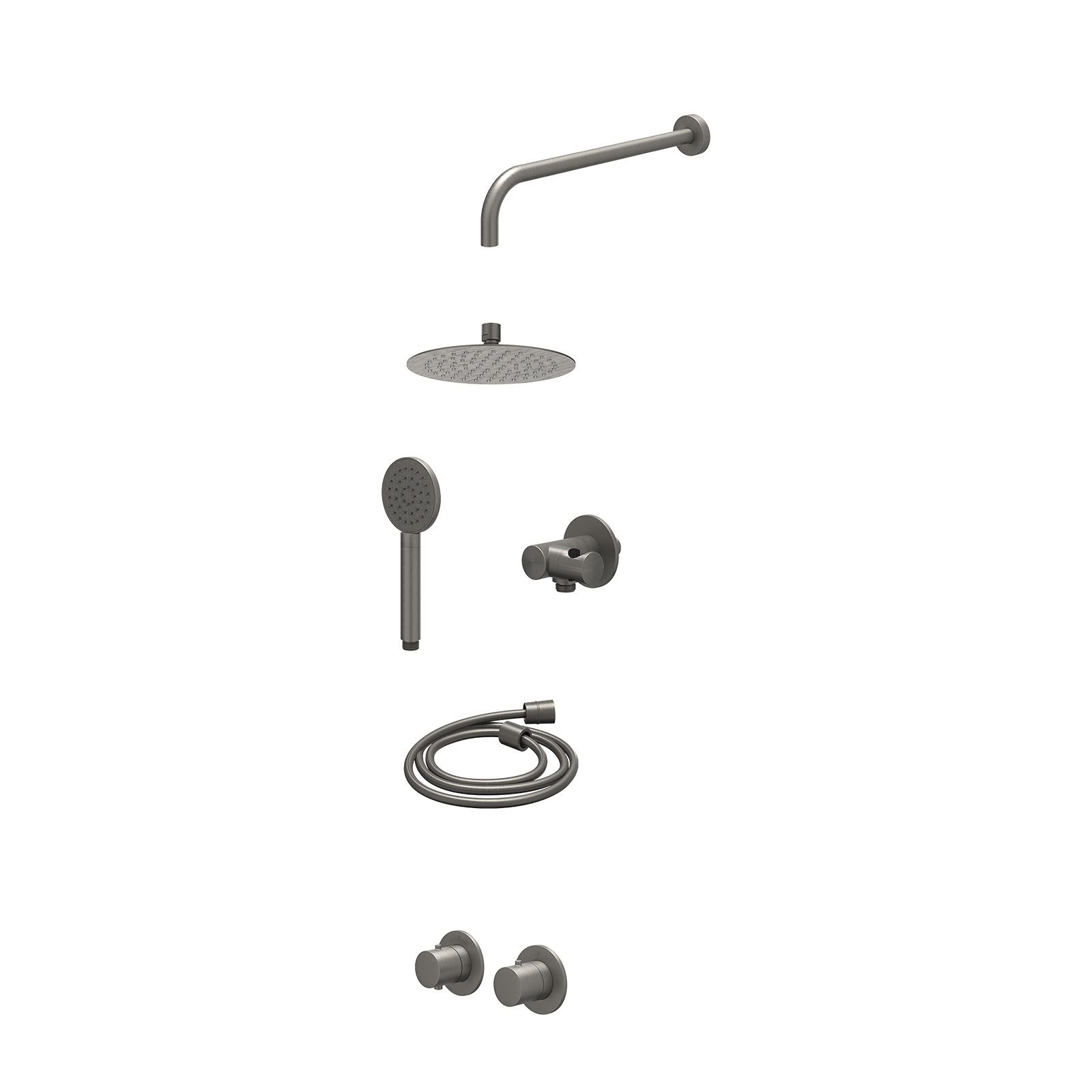 IVY Bond Regendoucheset inbouw symmetry 2-weg - 20cm slim - wandarm 40cm - verstelbare steun - satin spray - excl. inbouwbox - Geborsteld metal black