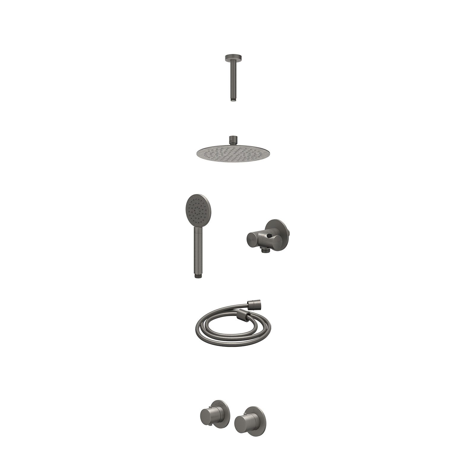 IVY Bond Regendoucheset inbouw symmetry 2-weg - 20cm slim - plafond 15cm - verstelbare steun - satin spray - excl. inbouwbox - Geborsteld metal black