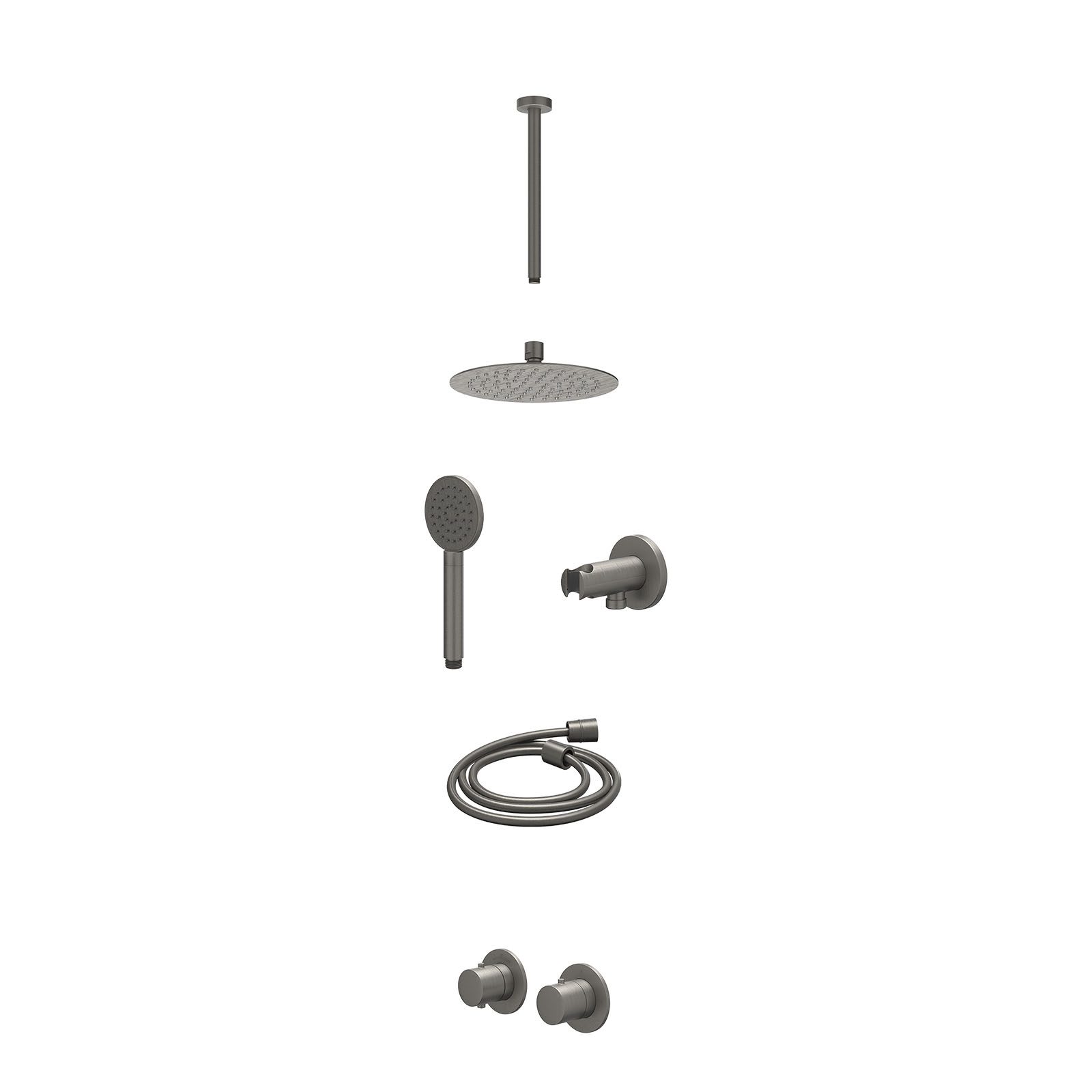 IVY Bond Regendoucheset inbouw symmetry 2-weg - 20cm slim - plafond 30cm - wandhouder - satin spray - excl. inbouwbox - Geborsteld metal black