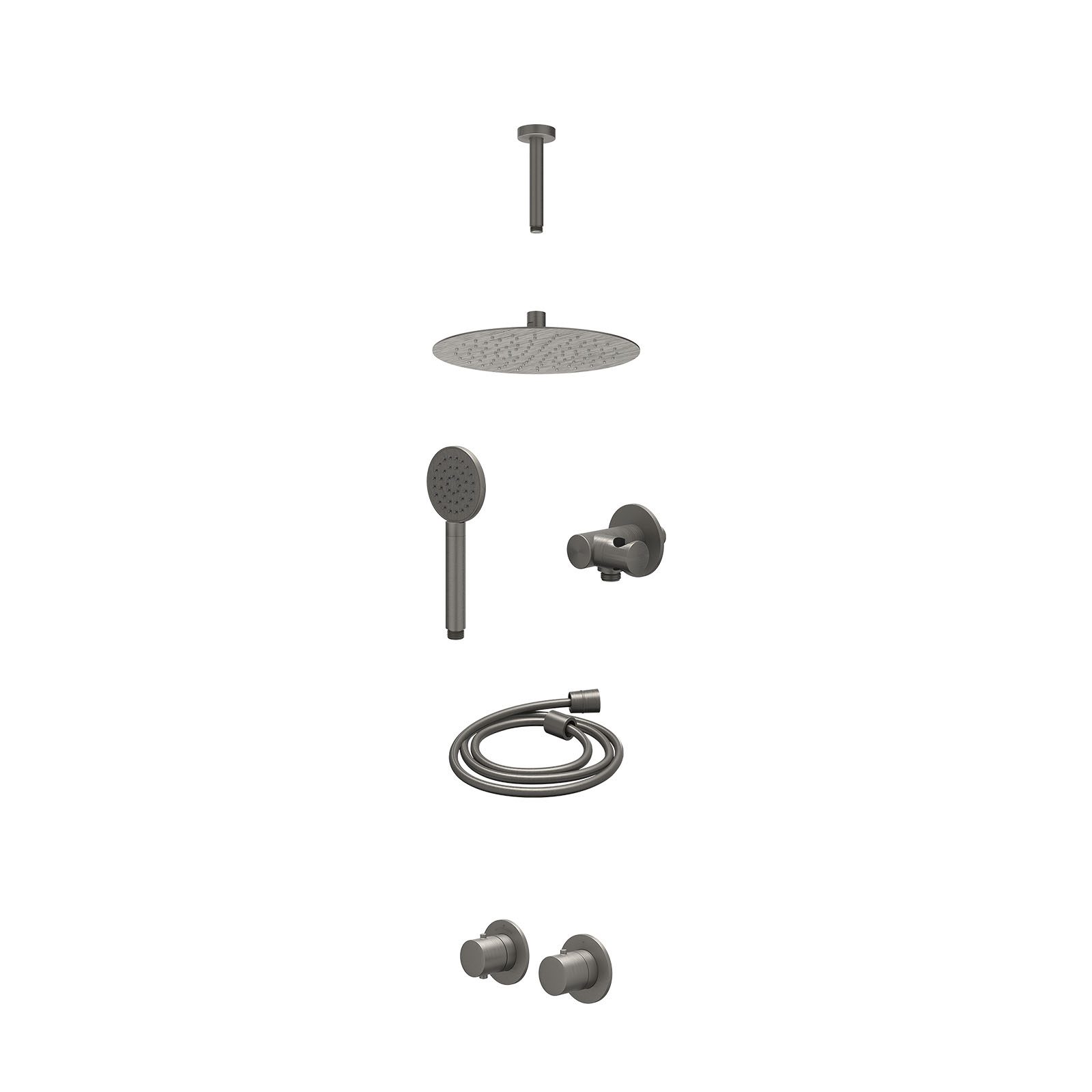 IVY Bond Regendoucheset inbouw symmetry 2-weg - 25cm slim - plafond 15cm - verstelbare steun - satin spray - excl. inbouwbox - Geborsteld metal black