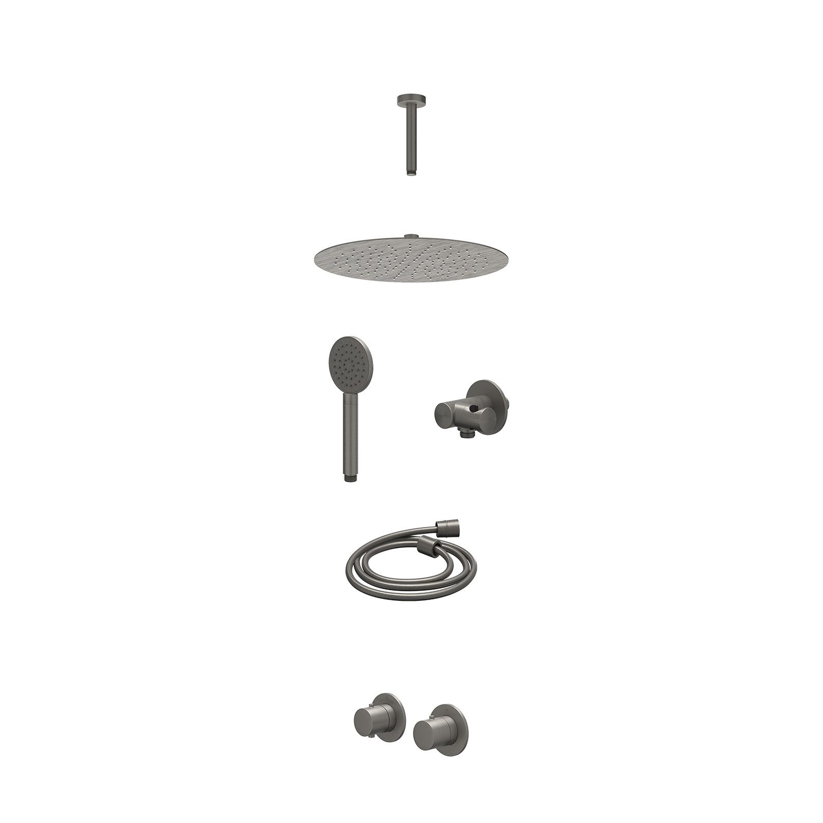 IVY Bond Regendoucheset inbouw symmetry 2-weg - 30cm slim - plafond 15cm - verstelbare steun - satin spray - excl. inbouwbox - Geborsteld metal black