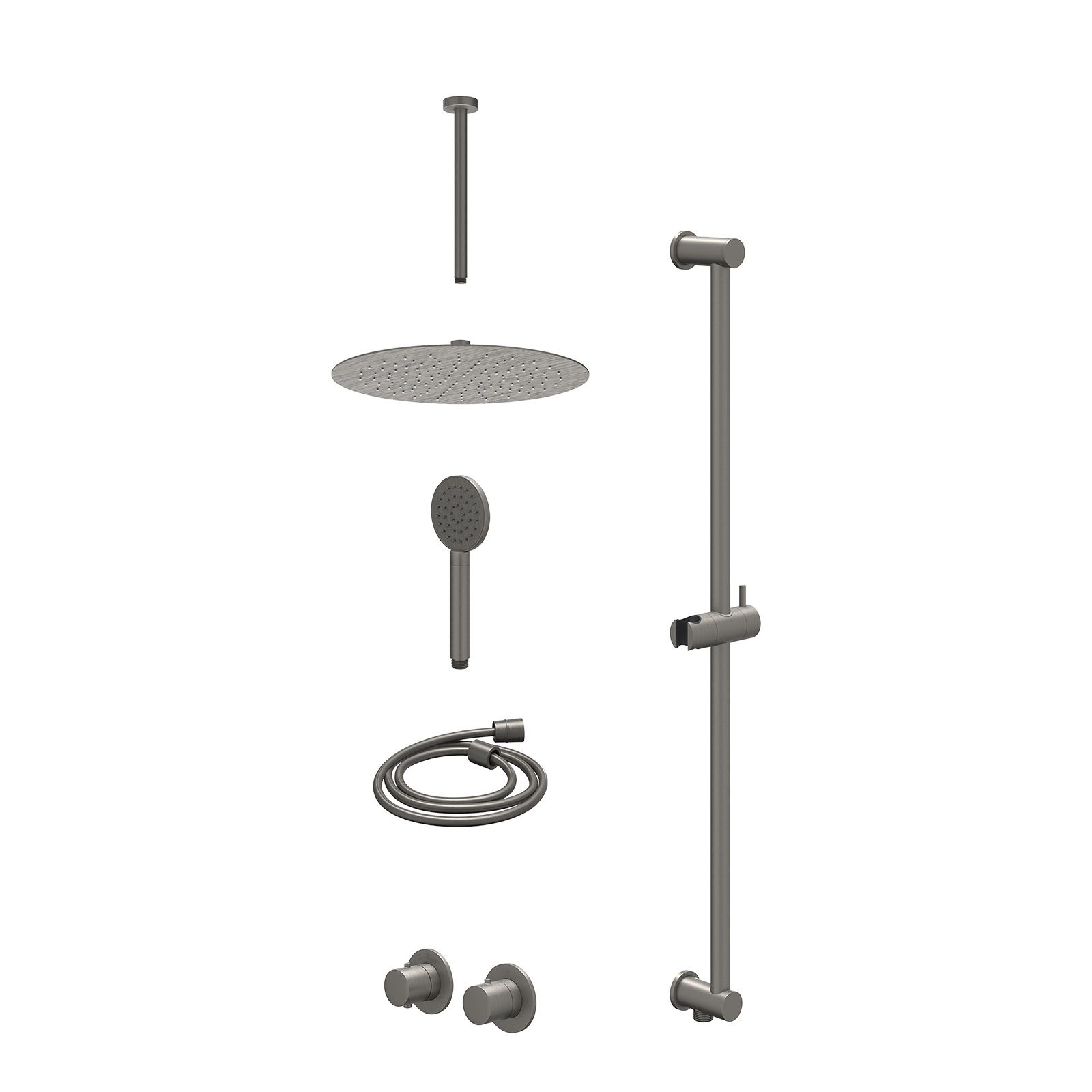 IVY Bond Regendoucheset inbouw symmetry 2-weg - 30cm slim - plafond 30cm - glijstang - satin spray - excl. inbouwbox - Geborsteld metal black