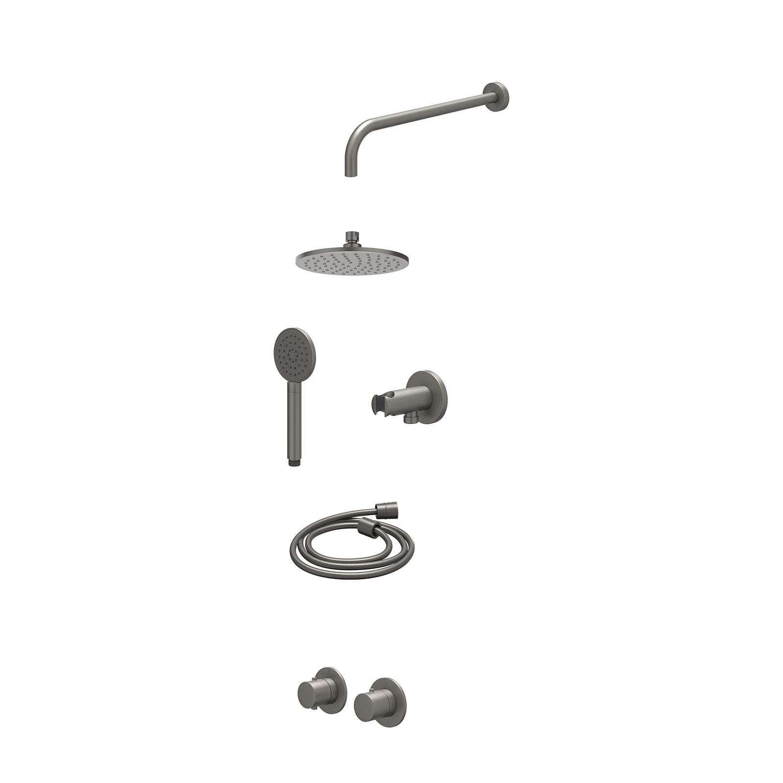 IVY Bond Regendoucheset inbouw symmetry 2-weg - 20cm medium - wandarm 40cm - wandhouder - satin spray - excl. inbouwbox - Geborsteld metal black