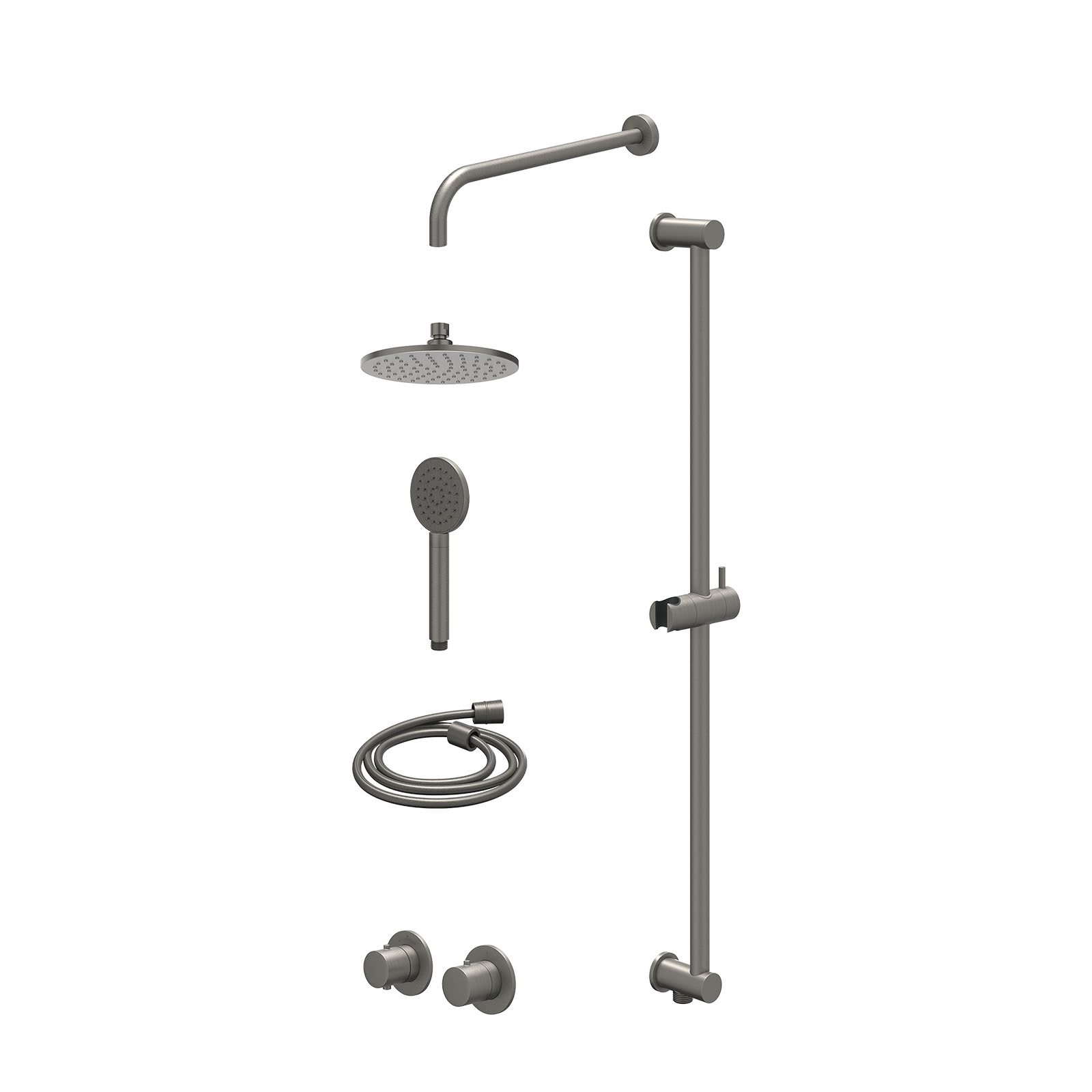 IVY Bond Regendoucheset inbouw symmetry 2-weg - 20cm medium - wandarm 40cm - glijstang - satin spray - excl. inbouwbox - Geborsteld metal black