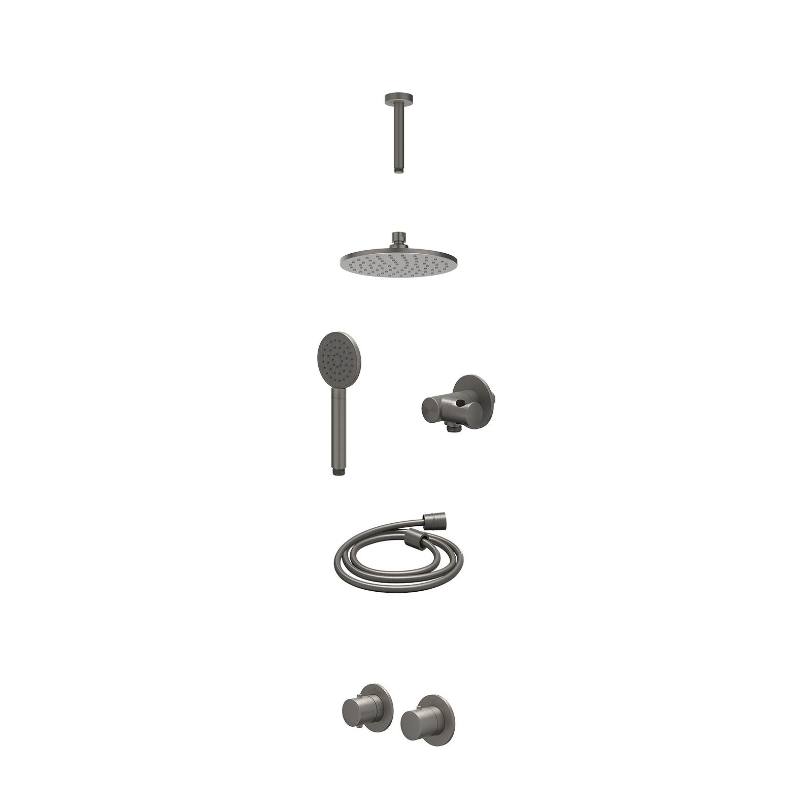 IVY Bond Regendoucheset inbouw symmetry 2-weg - 20cm medium - plafond 15cm - verstelbare steun - satin spray - excl. inbouwbox - Geborsteld metal black