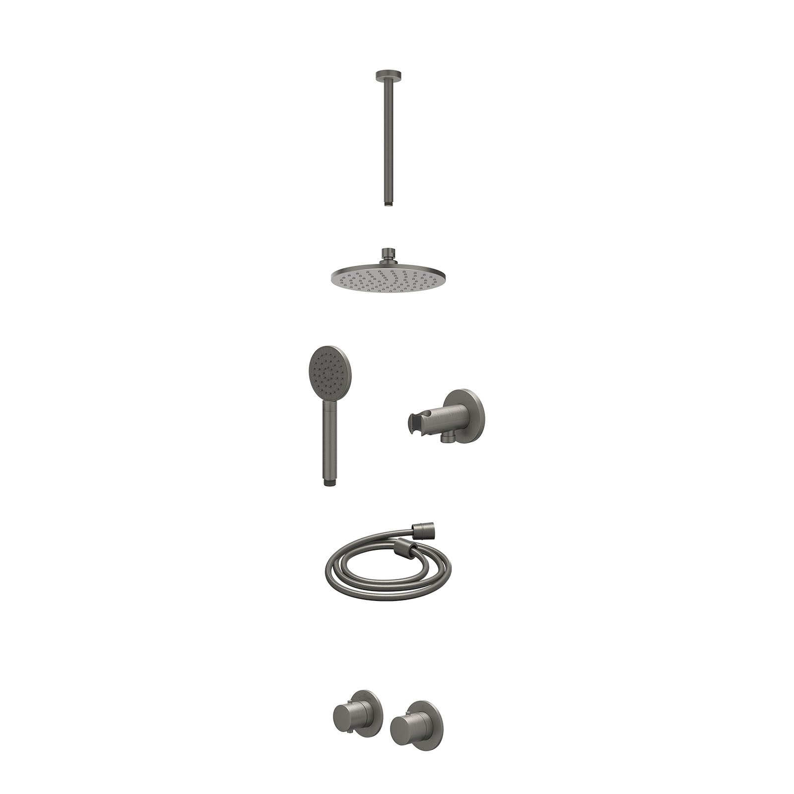 IVY Bond Regendoucheset inbouw symmetry 2-weg - 20cm medium - plafond 30cm - wandhouder - satin spray - excl. inbouwbox - Geborsteld metal black