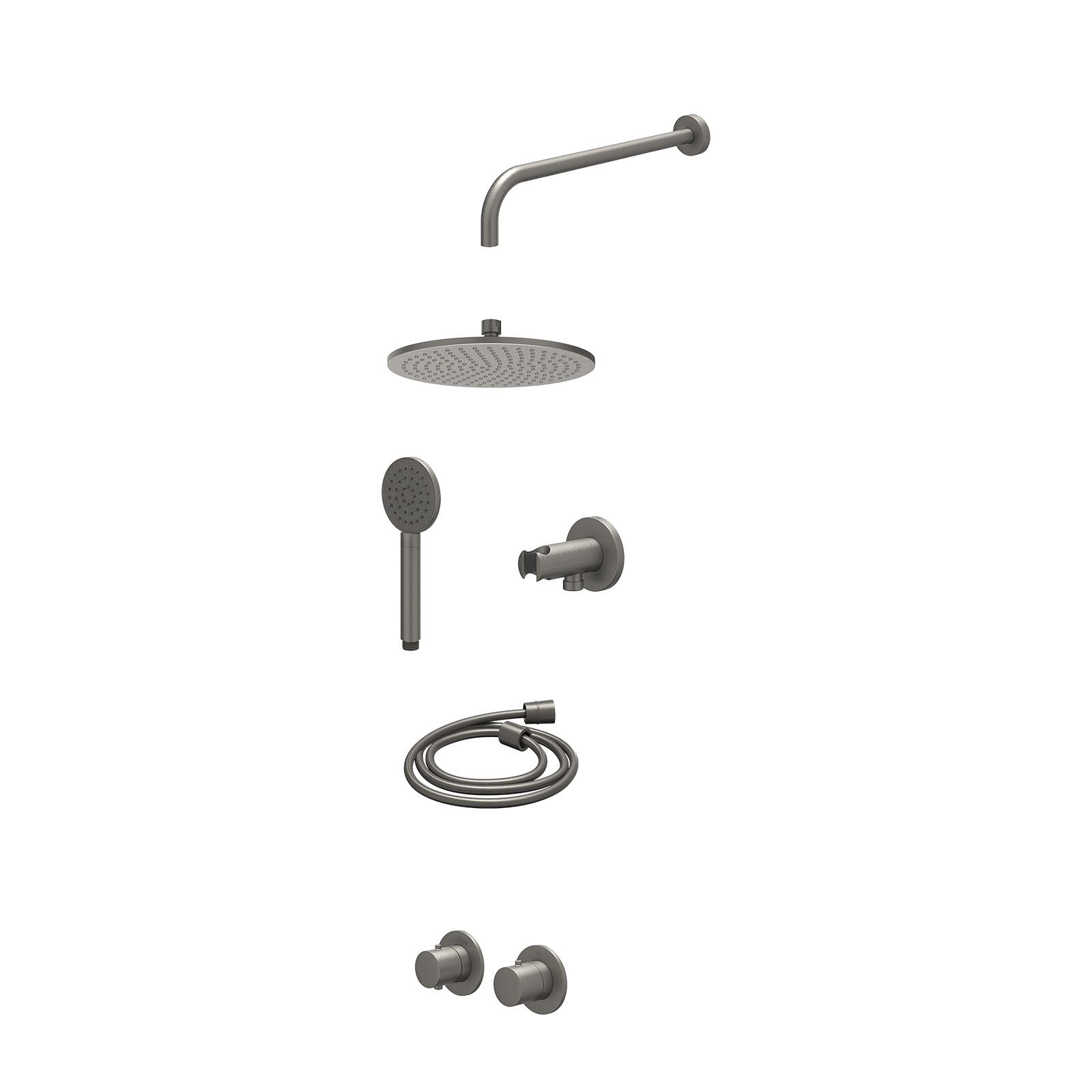 IVY Bond Regendoucheset inbouw symmetry 2-weg - 25cm medium - wandarm 40cm - wandhouder - satin spray - excl. inbouwbox - Geborsteld metal black